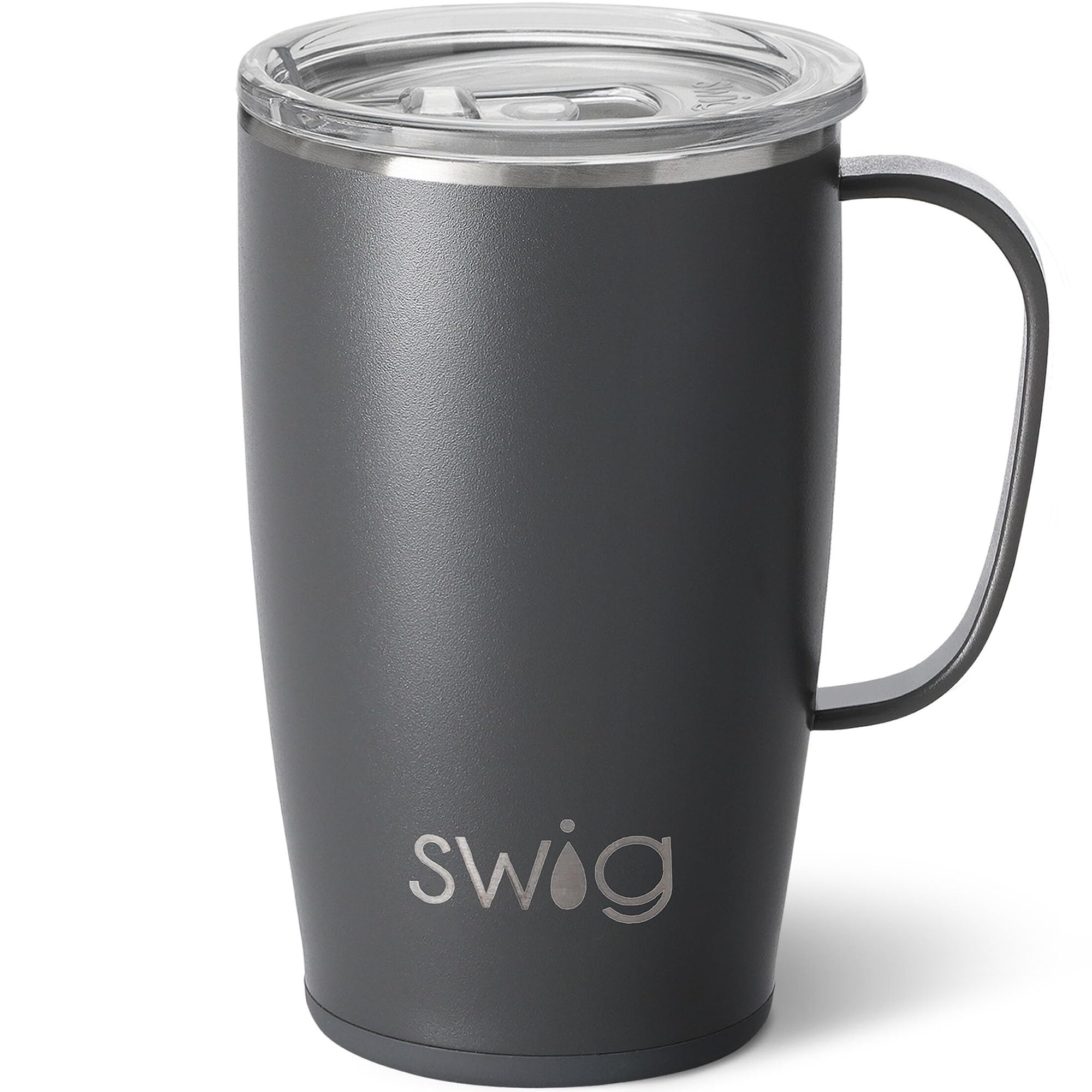 Swig Life 18oz Travel Mug, Insulated Tumbler with Handle and Lid, Cup Holder Friendly, Dishwasher Safe, Stainless Steel, Travel Coffee Cup (Grey)