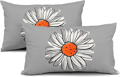 Miniatura 8 de Juego de 2 fundas de almohada de margaritas naranja quemado de 12 x 20 pulgadas, fundas de almohada florales de madera floral moderna abstracta de