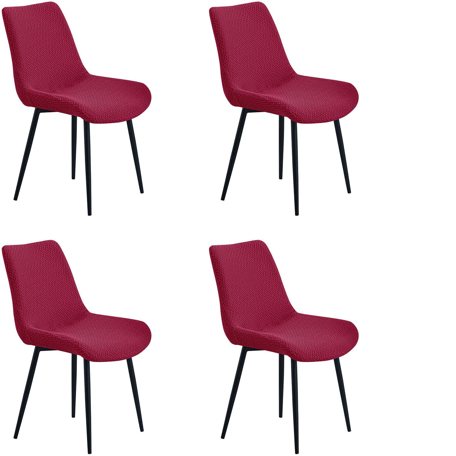 YOPOIY Shell Chair Covers Set of 6 4 2, High Stretch Curved Back Dining Chair Slipcovers, Mid Century Modern Armless Accent Side Chair Furniture Protector (burgundy,4 PCS)