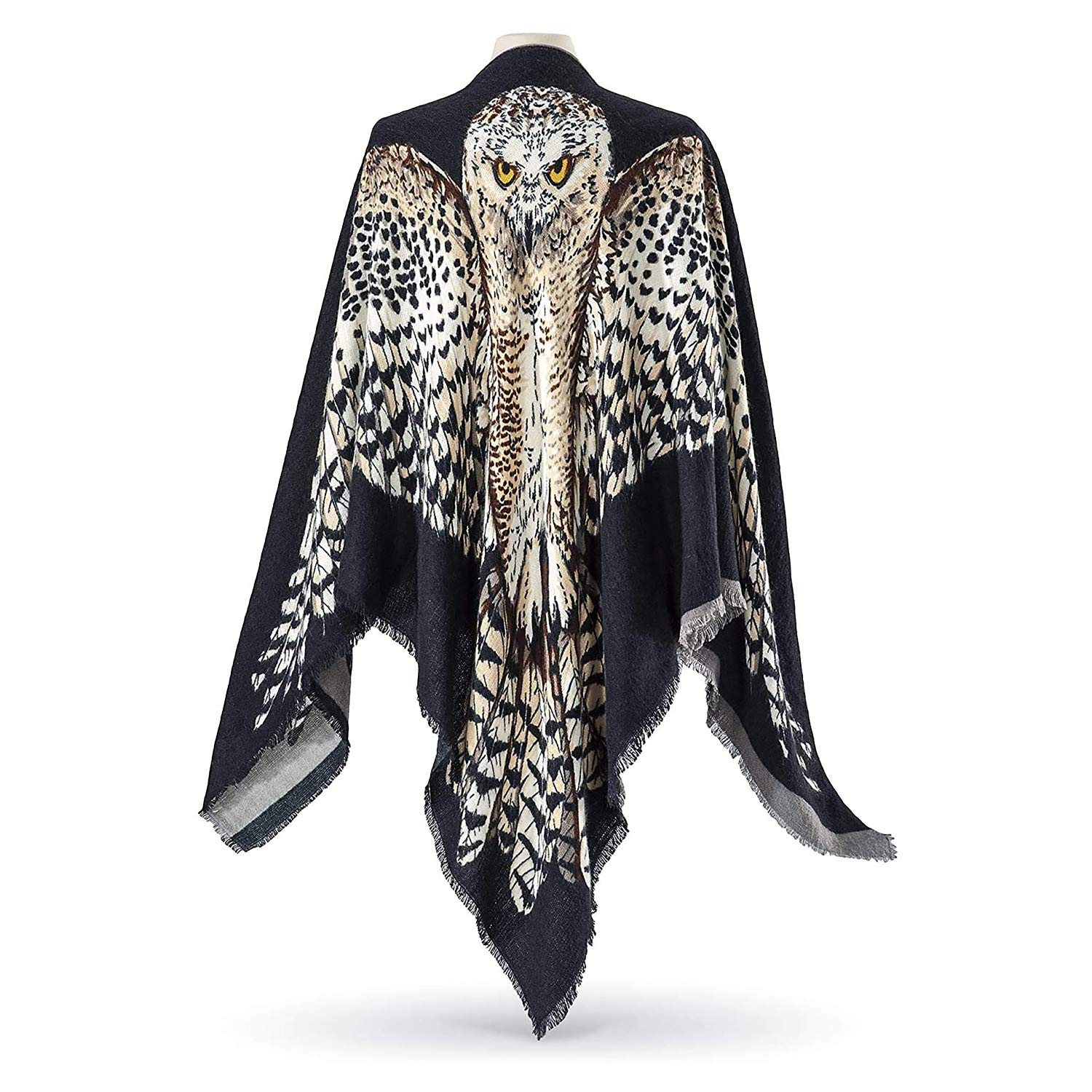 PGI TRADERSBeautiful Reversible Scarf/Shawl - Painted Owl Art with Wide Spread Wings; Spread your Wings for a Party or Christmas Celebrations