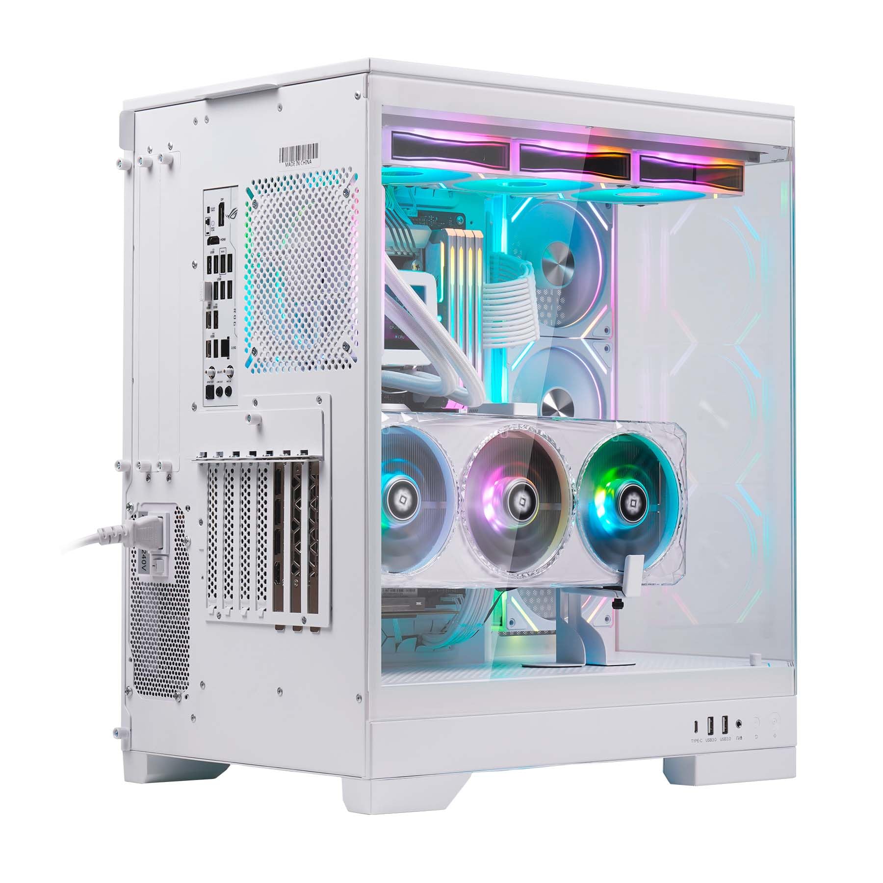 ABYSM Gaming Case PC Gamer Danube SAVA H600 White E-ATX con 3 pannelli in vetro temperato, 4 ventole ARGB da 120 mm, controller, supporto per GPU e cavo riser PCIe 4.0 16x