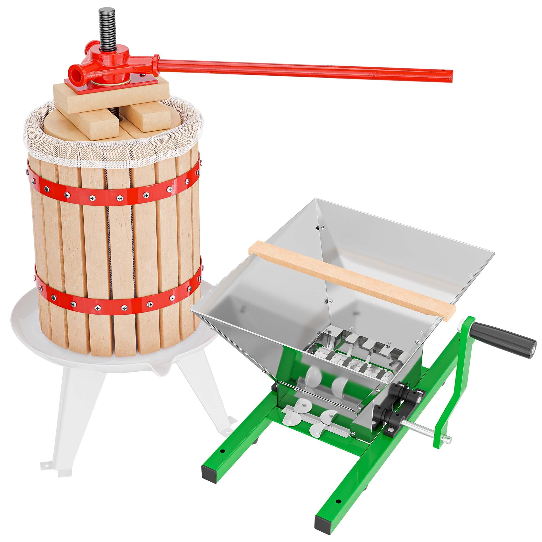 WilTec 6L Fruit Press incl Pulp Bag and 7l Fruit Mill with Crank Handle