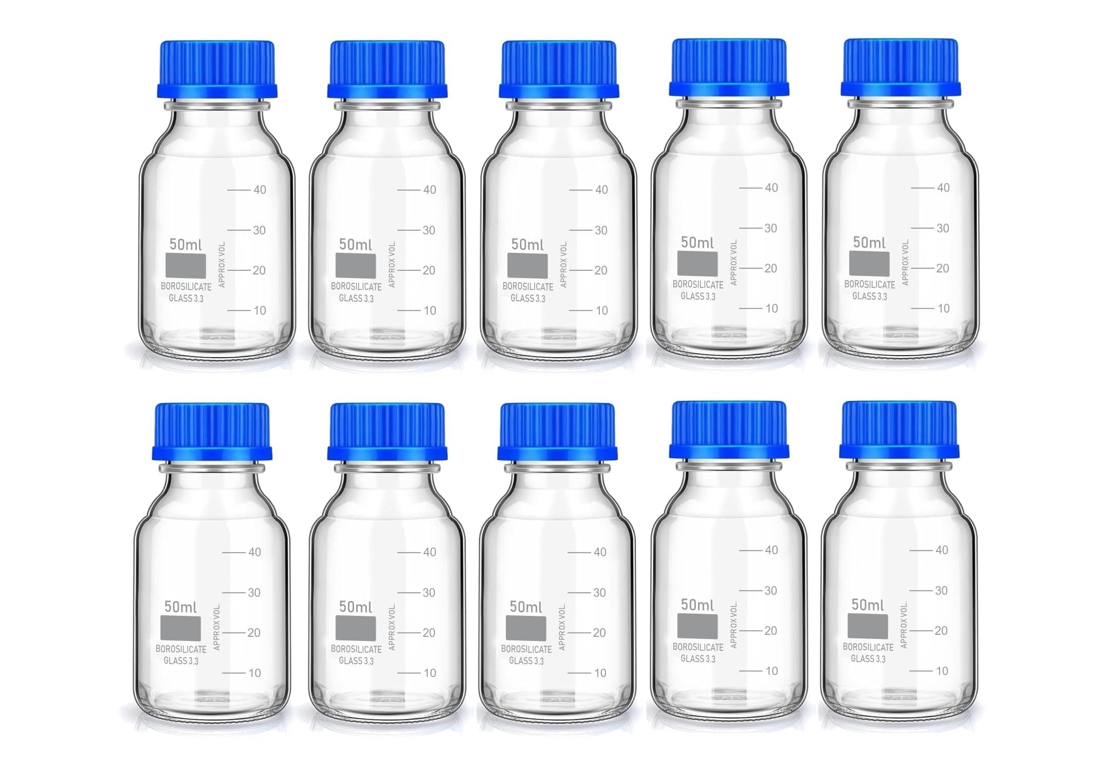 RAWAL'S Borosilicate Glass Reagent Bottle 50ml with Leak Proof Blue Screw Cap (Pack of 10)-picture-27