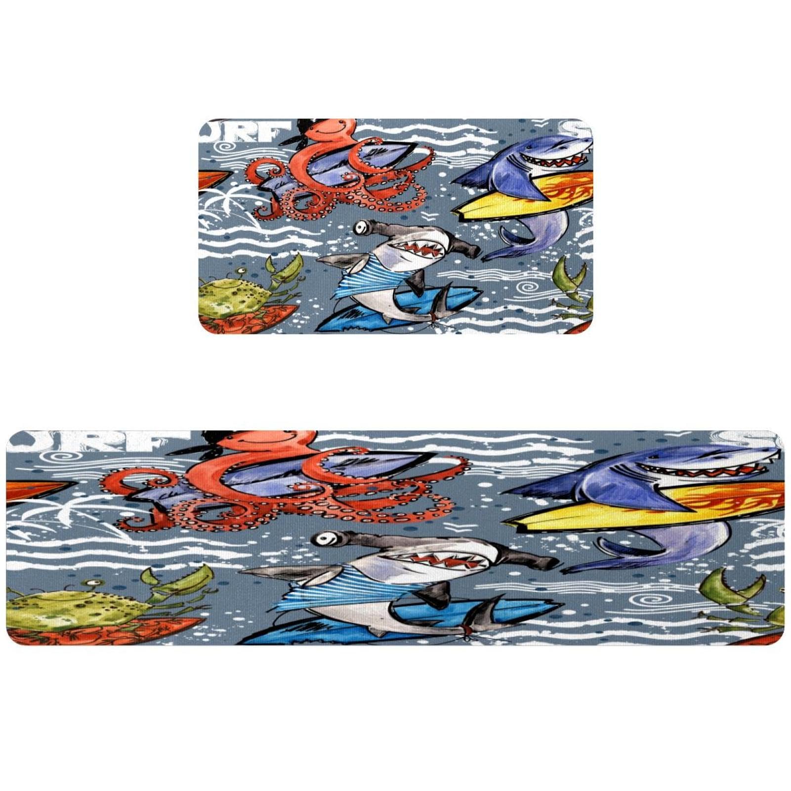 Tapis de cuisine lavable motif requin pour buanderie et couloir