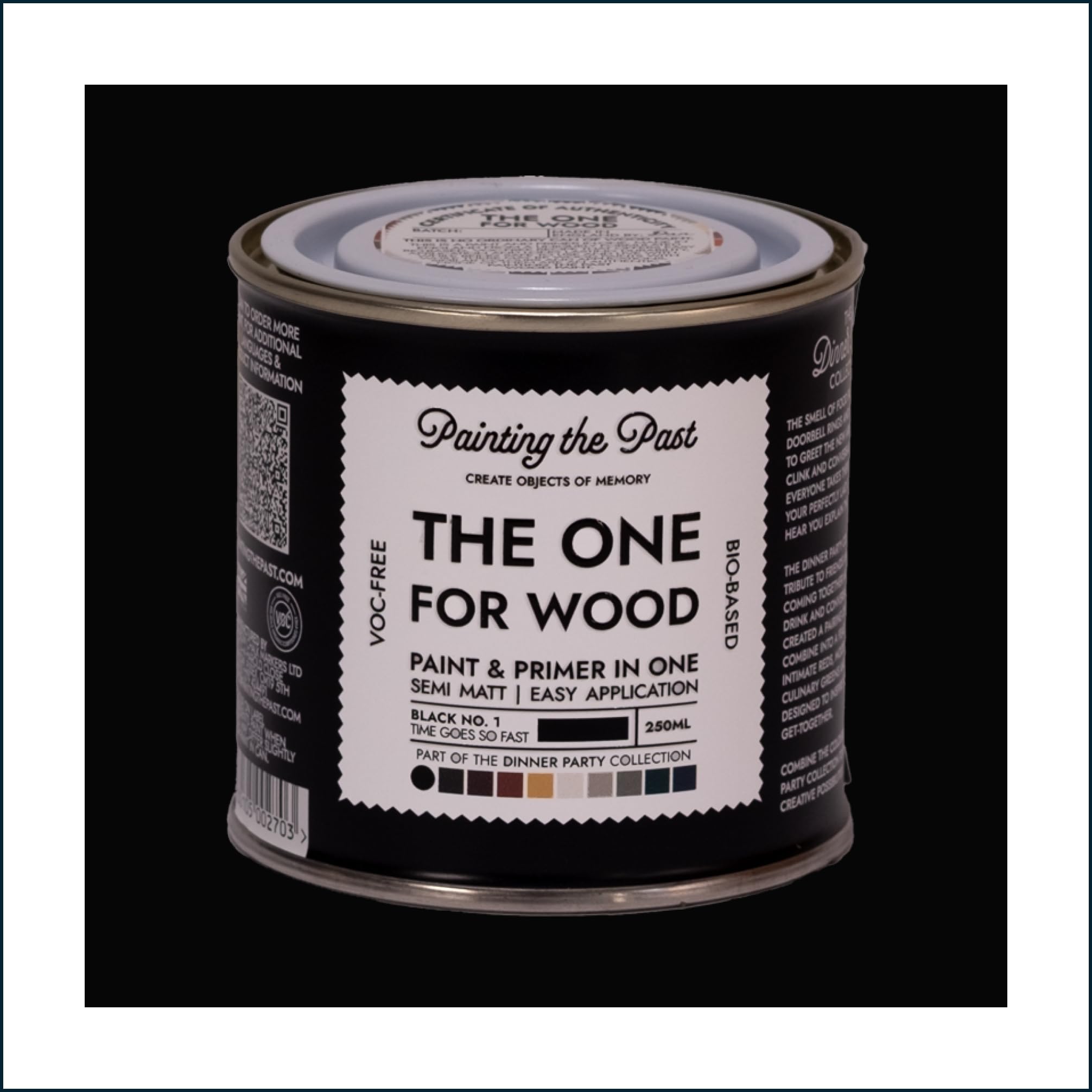 The One for Wood Paint & Primer 250ml Black No. 1 Time Goes So Fast | Semi Matt Finish, Bio-Based & VOC-Free Formula for Wooden Furniture & Surfaces | Durable & Easy Indoor Home Decorating