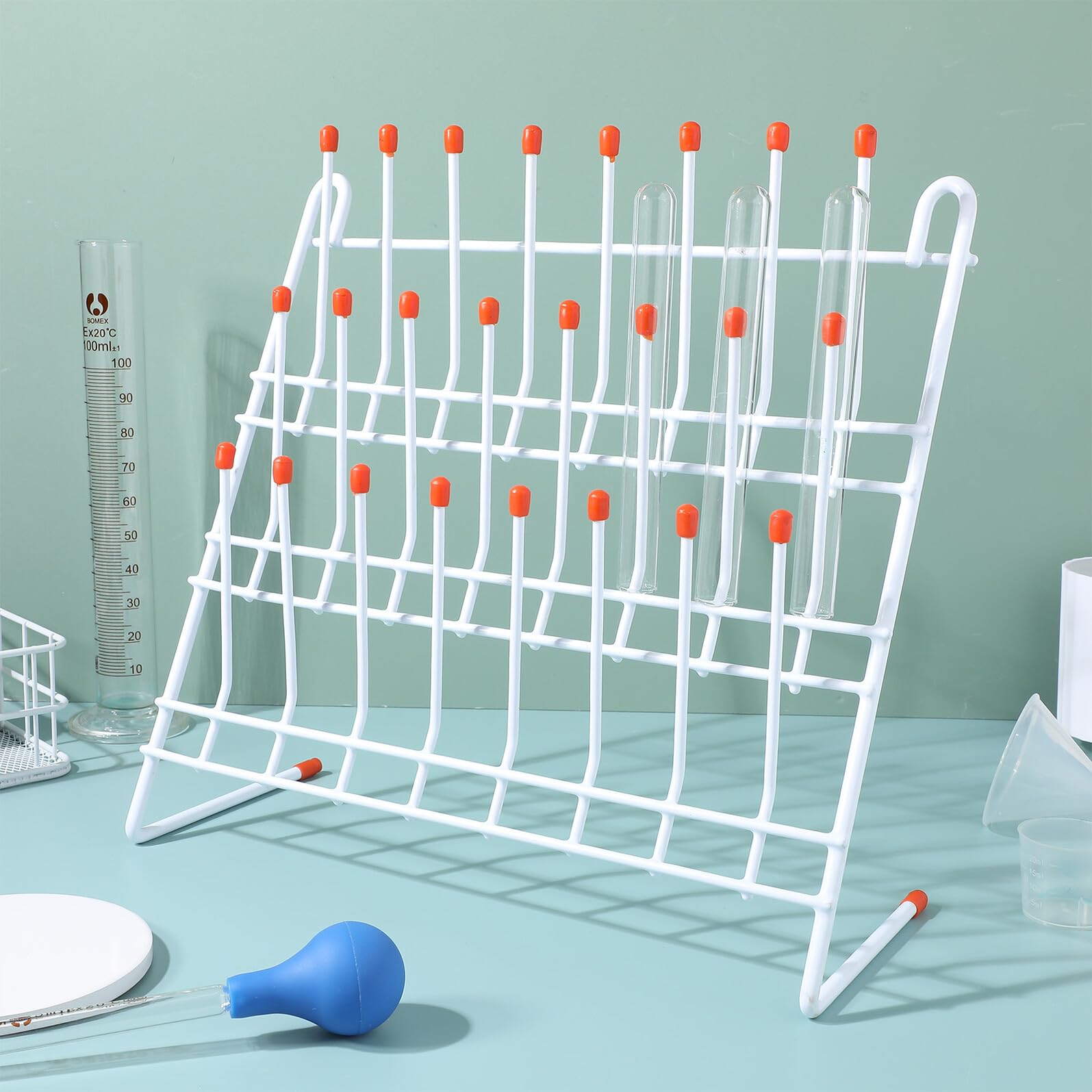 Garneck Estante de Secado Diseño Clásico y Práctico para Laboratorio Metálico Blanco Adecuado como Drying Rack para Cristalería y Tubos de Laboratorio