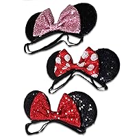 Vista 8 de SAMARKAND Minnie Ears - 3 diademas de lentejuelas brillantes, diadema elástica y ajustable, sin dolor de cabeza, orejas de ratón para niñas, orejas