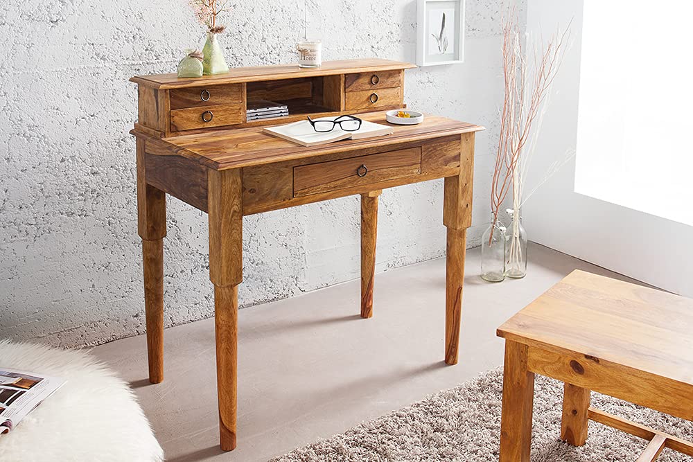 Invicta Interior Exklusiver Sekretär Hemingway M Sheesham Stone Finish Massivholz 90 cm Schreibtisch Tisch Holztisch