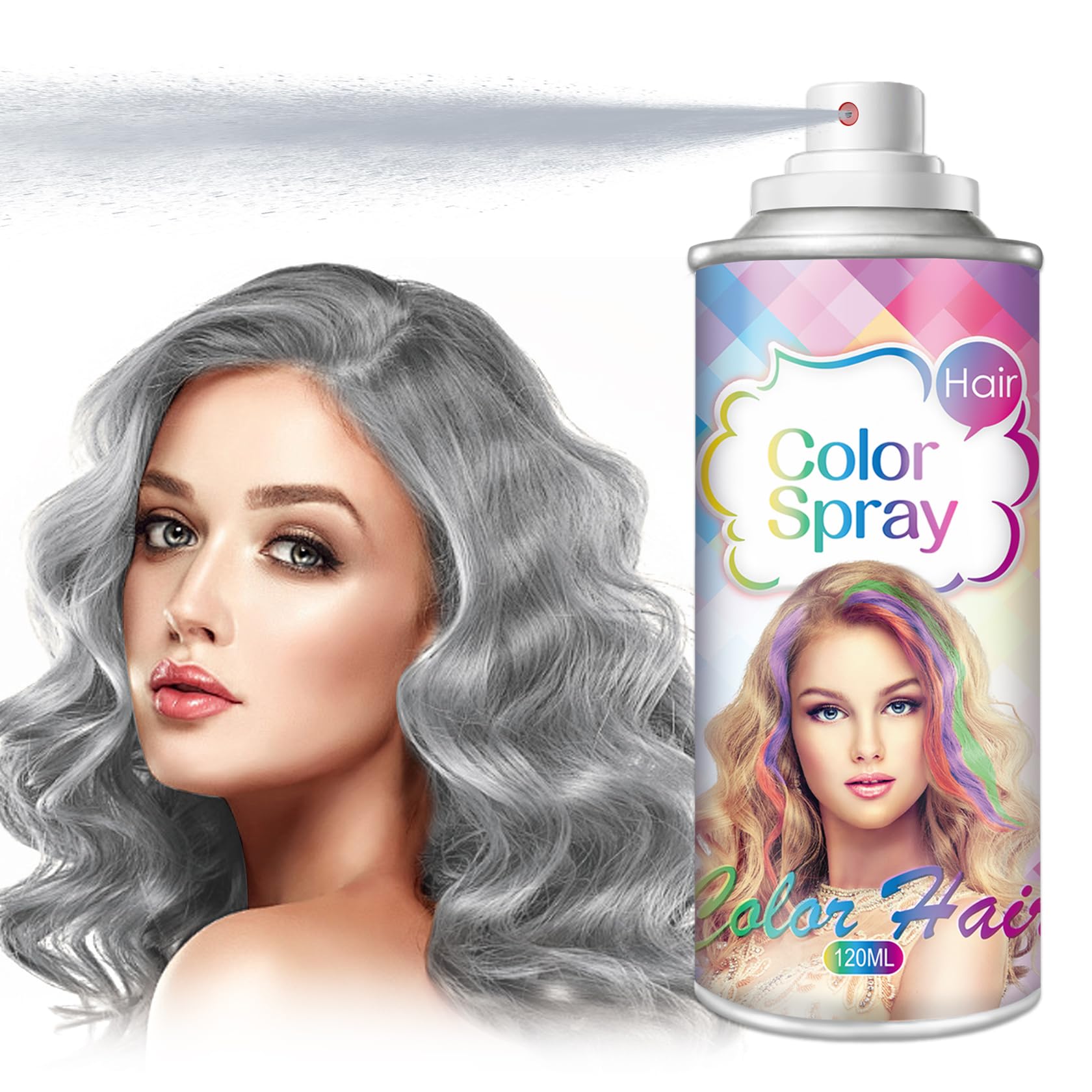 DAMUSI Gray Hair Spray Color Temporary, One-time Use Washable Temporary Hair Dye Spray for Women Kids, 120ML (Gray)