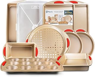 Perlli 10 Piece Baking Set - Nonstick Gold Steel Oven Bakeware With Sili...