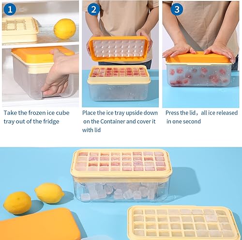 Miniatura 4 de Bandeja para cubitos de hielo con tapa y contenedor, bandeja de hielo de pepita de liberación de un segundo para congelador, moldes de hielo en