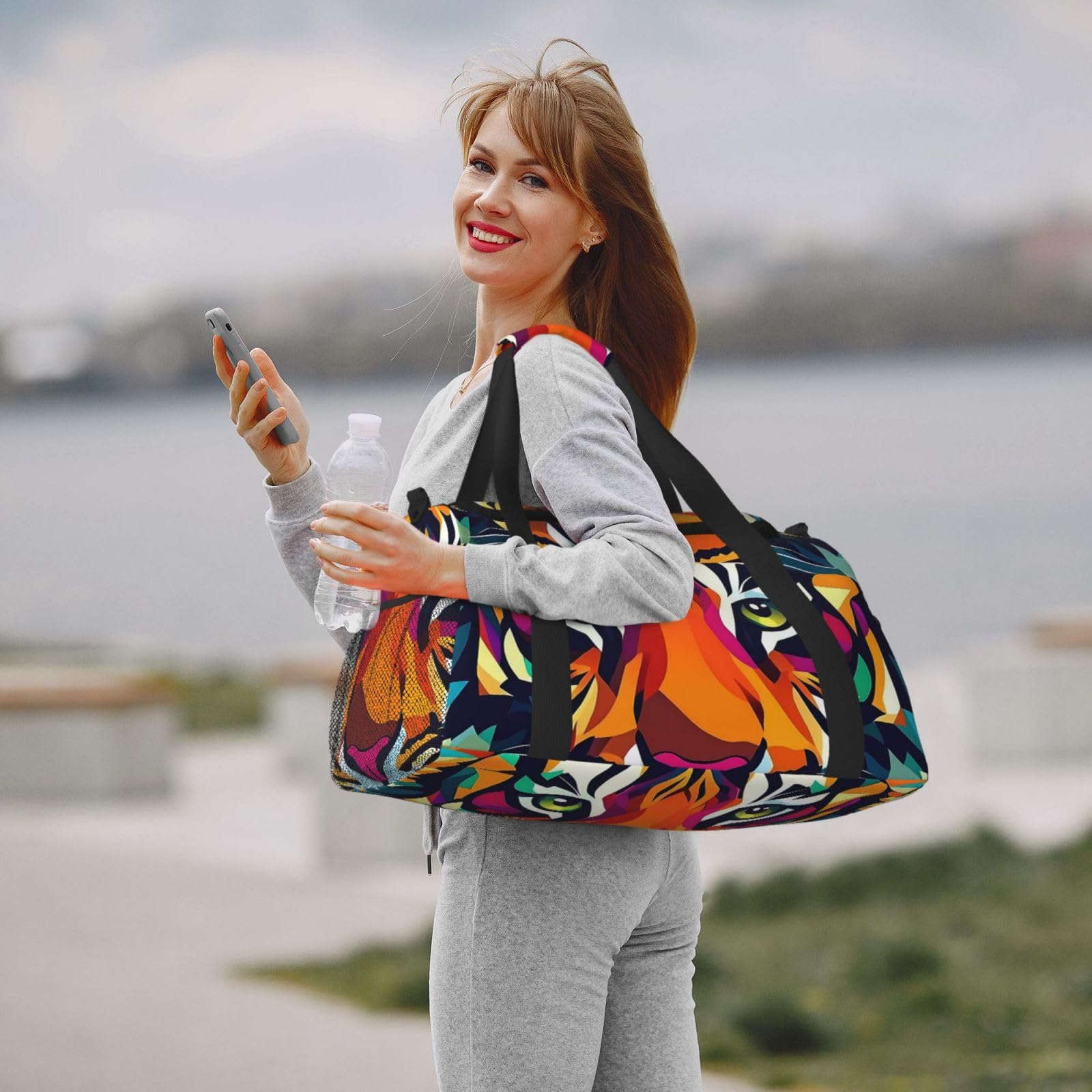 Moderne Tiger wasserdichte Reisetasche, kompakte Sporttasche, Fitnessstudio und Wochenend-Tragetasche für Damen und Herren