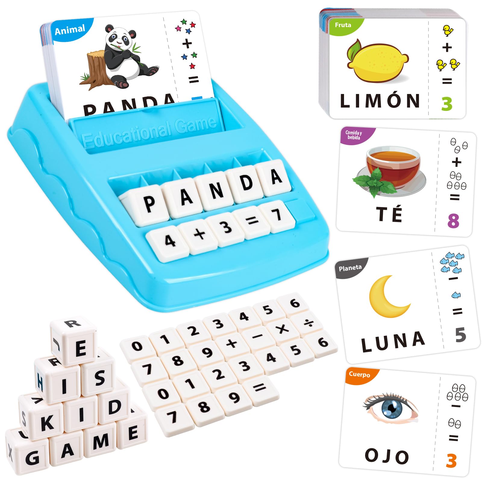 Juguete Aprender 2 en 1 de Juegos de Letras y Números para la Educación Temprana de los Niños Regalo Ideal para Niñas y Niños de 3+ Años（Español）, BK1831, Azul