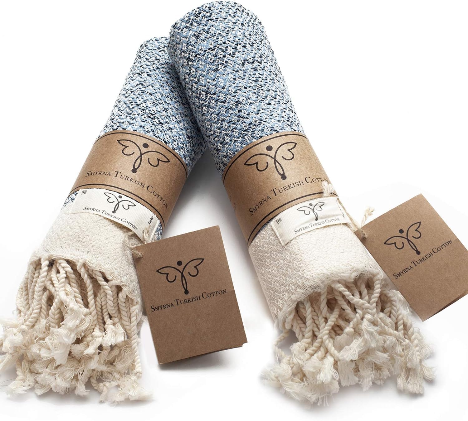 SMYRNA TURKISH COTTON Vintage Series Turkish Hand Towels, 16x40 inch, Decorative Turkish Hand Towels for Bathroom, Kitchen, Face, Hair, Tea, Yoga, Gym, Dishcloth Set of 2, Light Blue
