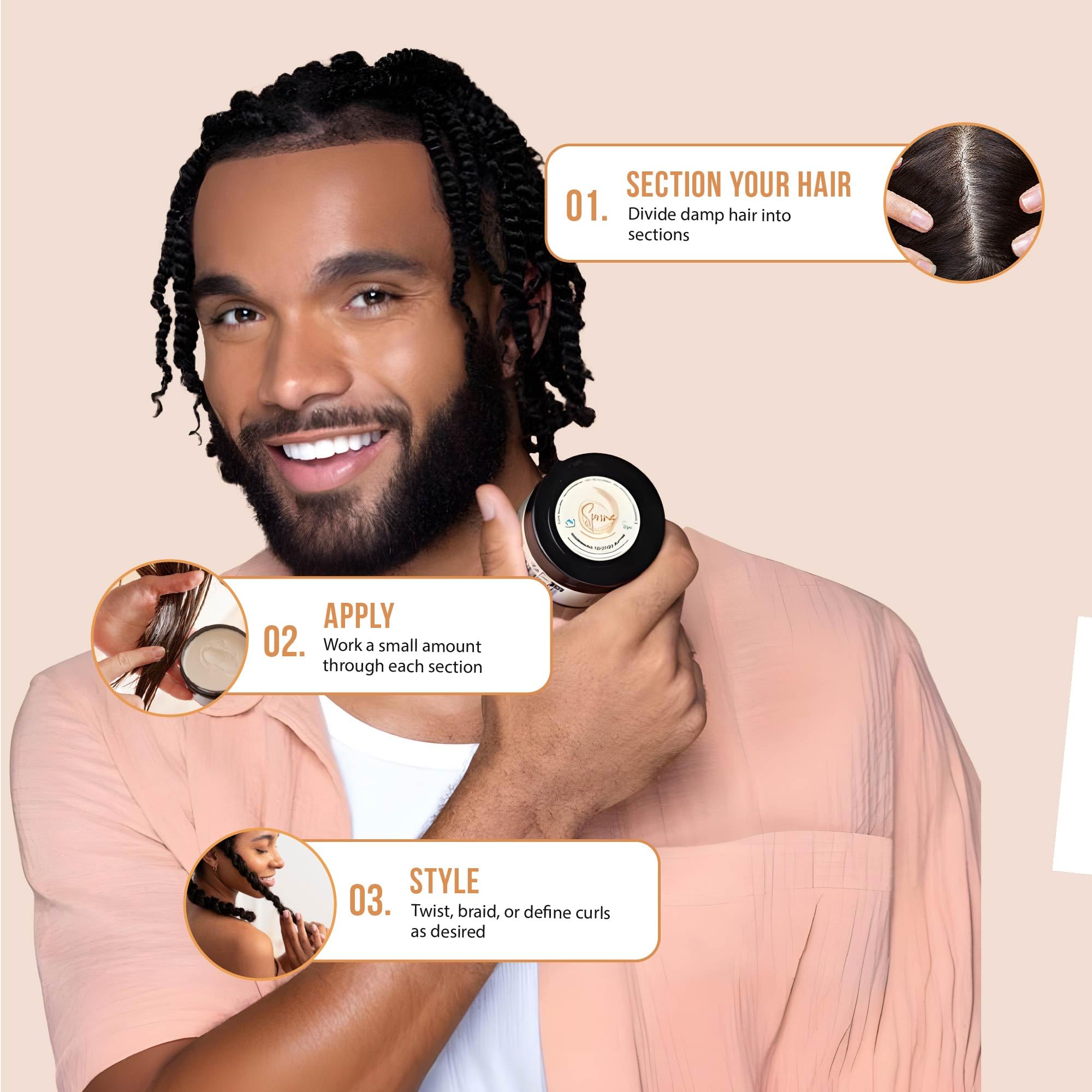 Afrocenchix Spring Moisturising Hair Butter, with Mango Butter, Shea Butter & Avocado Oil extracts to Smooth Frizz, Add Shine - Image 3