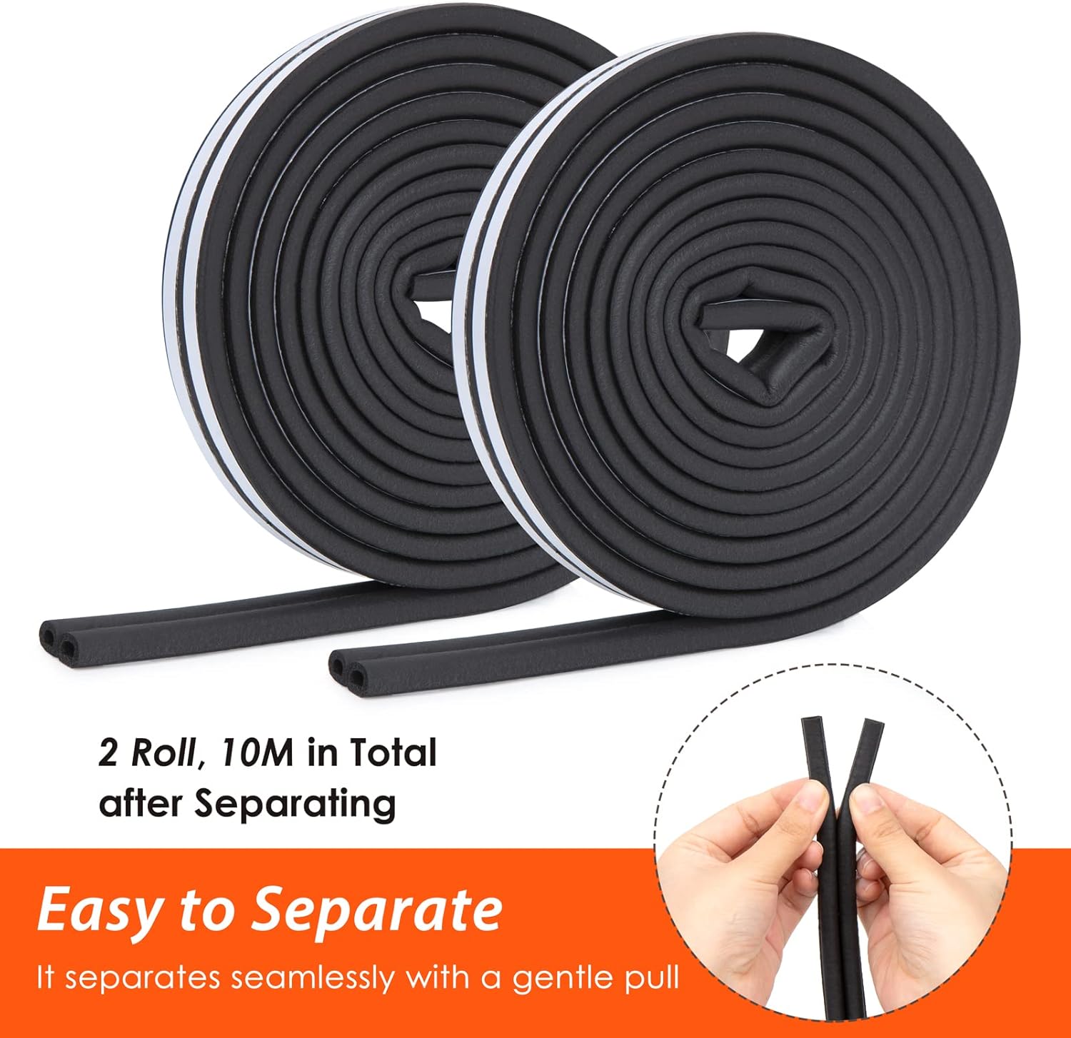 33 Feet Long Weather Stripping Seal Strip for Doors/Windows, Self-Adhesive Backing Seals Large Gap Seal Strip by YOUSHARES (33 Ft/10m, Black)