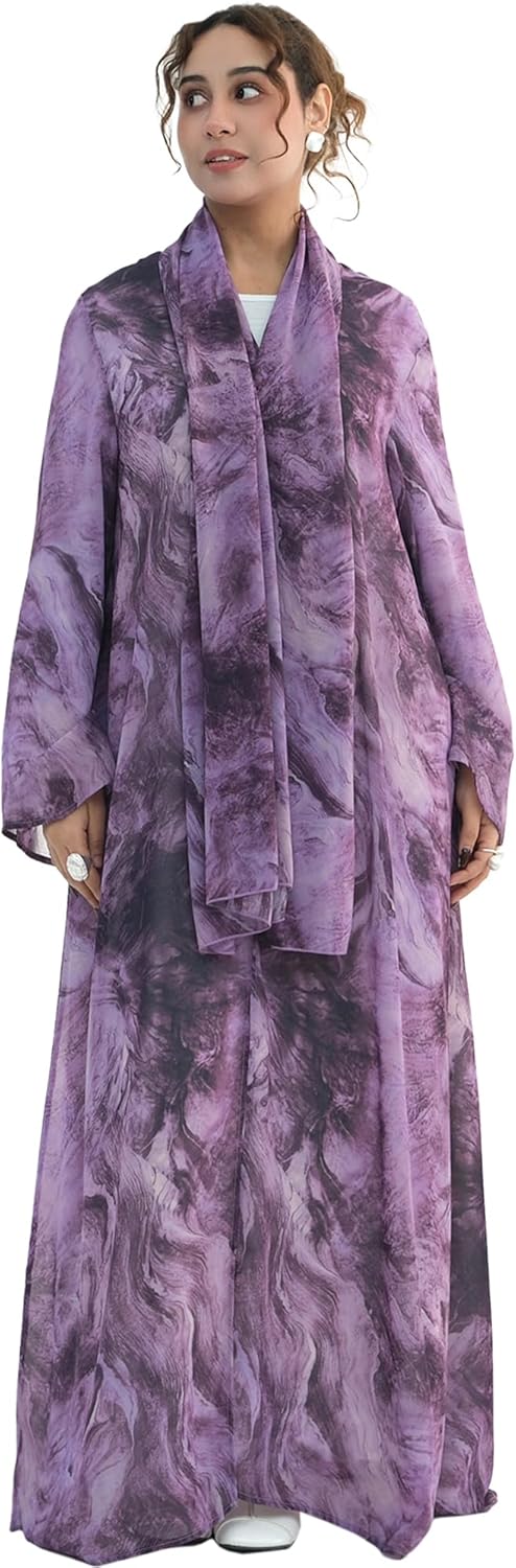Modest Cardigan Set Women Muslim Dress with Soft Hijab Scarf Islamic Outfits Open Abaya For Eid, Ramadan, Umrah, Hajj