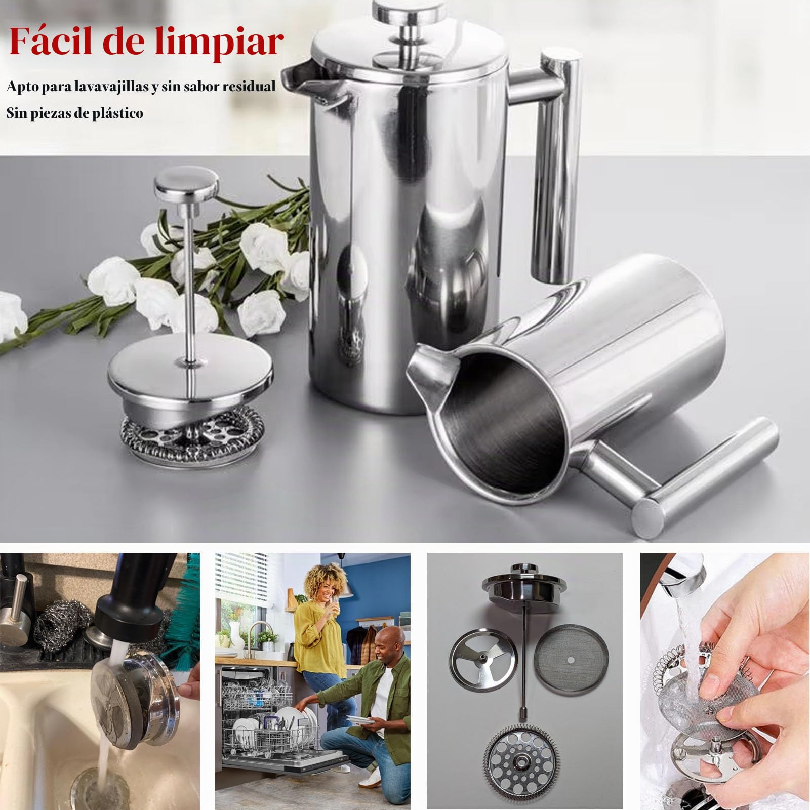 XINGYUEXUAN Acero inoxidable French Press – Prensa de café premium con función térmica – Cafetera con triple filtro, apta para lavavajillas y aislada (600 ml)