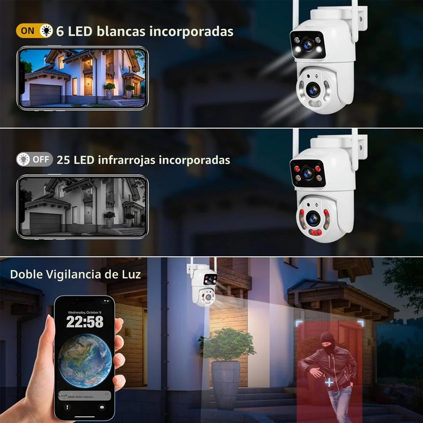 Cámara IP Tuya WiFi de Doble Lente de 5MP+5MP, cámara de Seguridad Exterior con visión Nocturna, Seguimiento automático PTZ y Audio bidireccional para videovigilancia,Camera