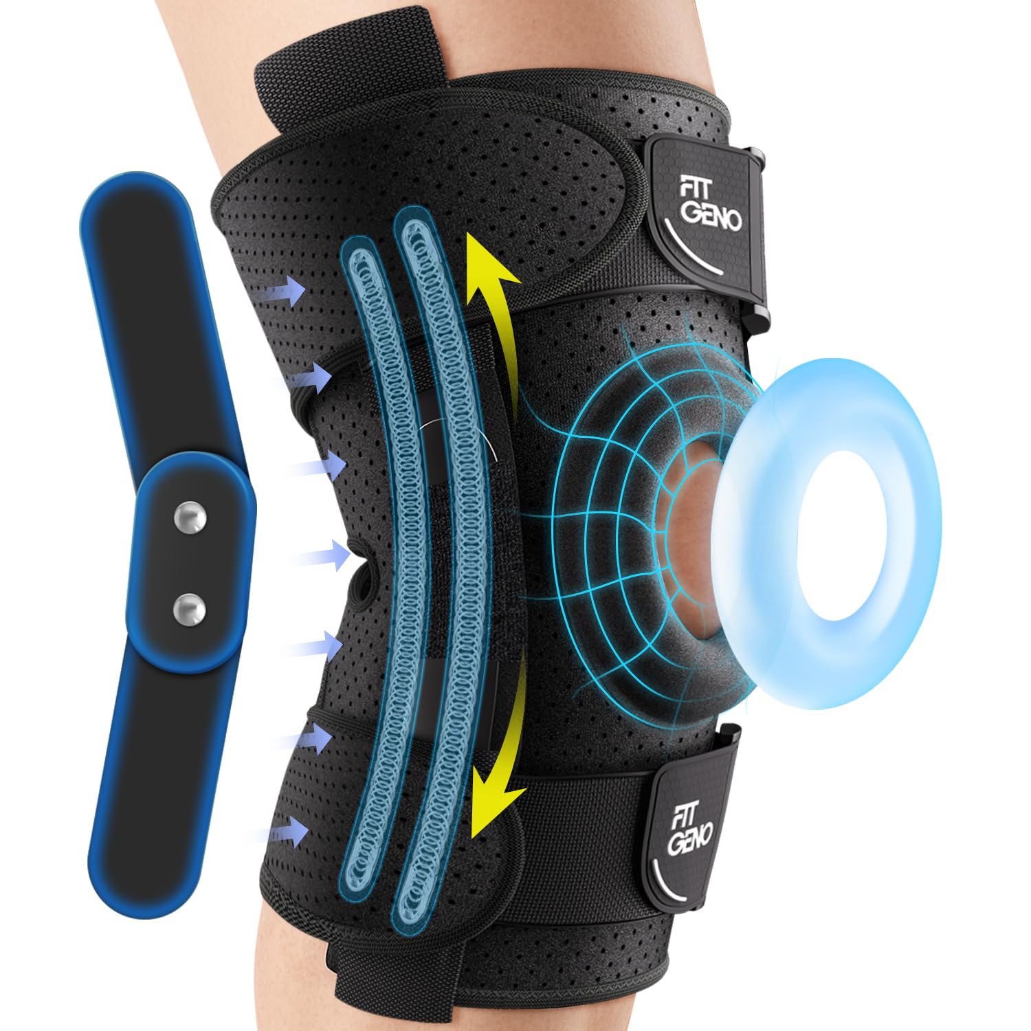 Fit Geno Hinged Knee Brace for Meniscus Tear: Adjustable Knee Support for Knee Pain w/Side Stabilizers & Hinges for Injury or Surgery Recovery - Men and Women