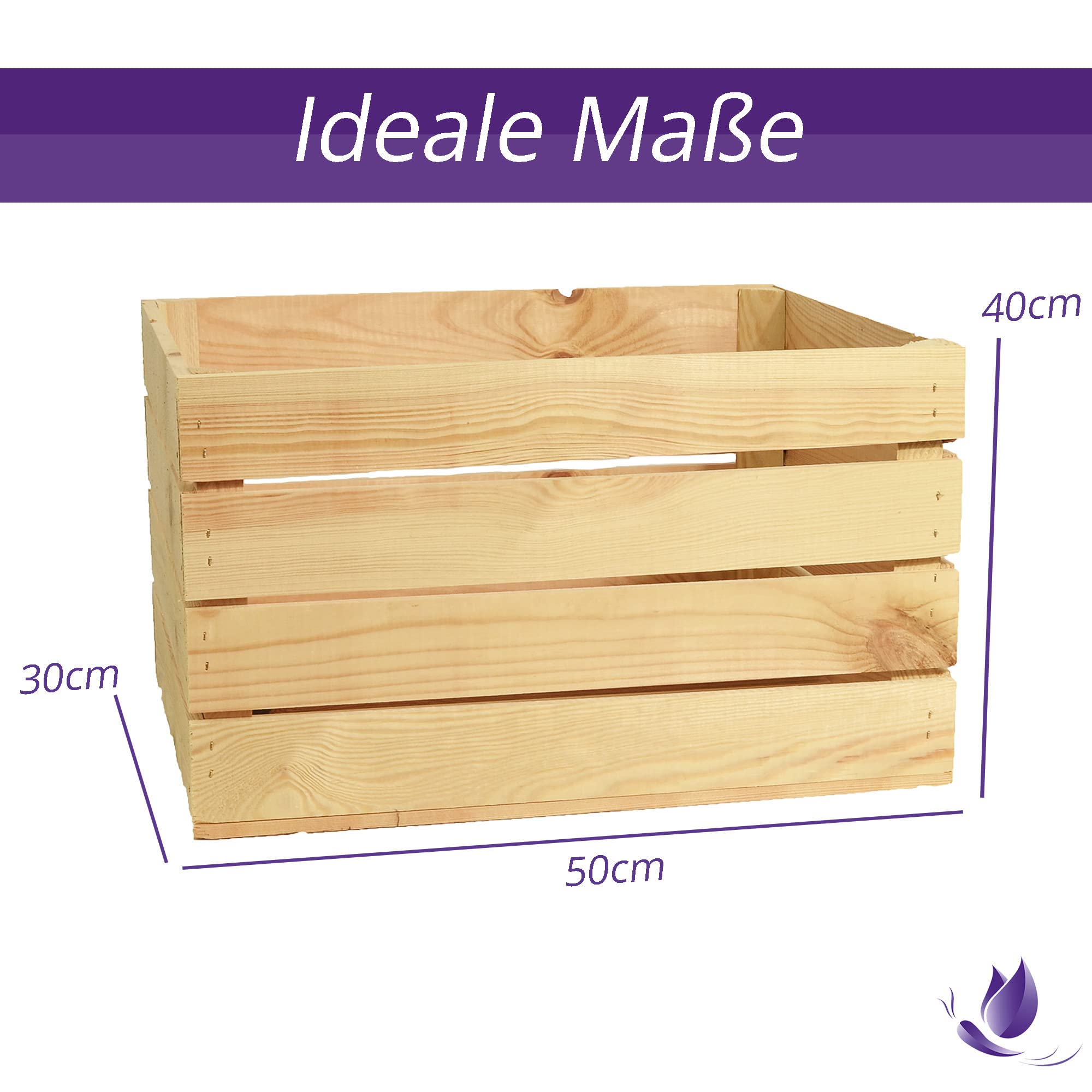Holzkiste Noa Natur 50x40x30cm mit Gravur - Obstkiste Weinkisten Holzkisten