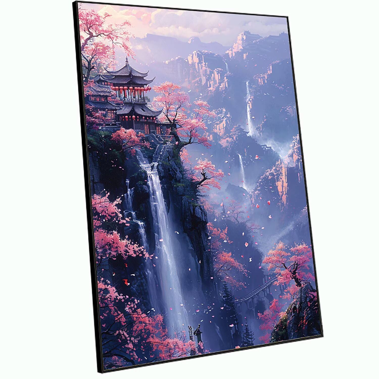 Obraz diamentowy duży 90 x 60 cm Japonia malarstwo diamentowe kompletny zestaw, DIY Architektura mozaika diamentowa malarstwo diamentowe, diamentowe kryształowe obrazy artystyczne kreatywne koraliki
