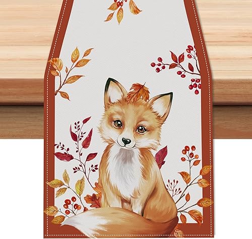 Bonhause Camino de mesa de otoño de zorro de otoño, decoración de mesa de ciervos de Acción de Gracias, decoración de mesa de otoño de temporada