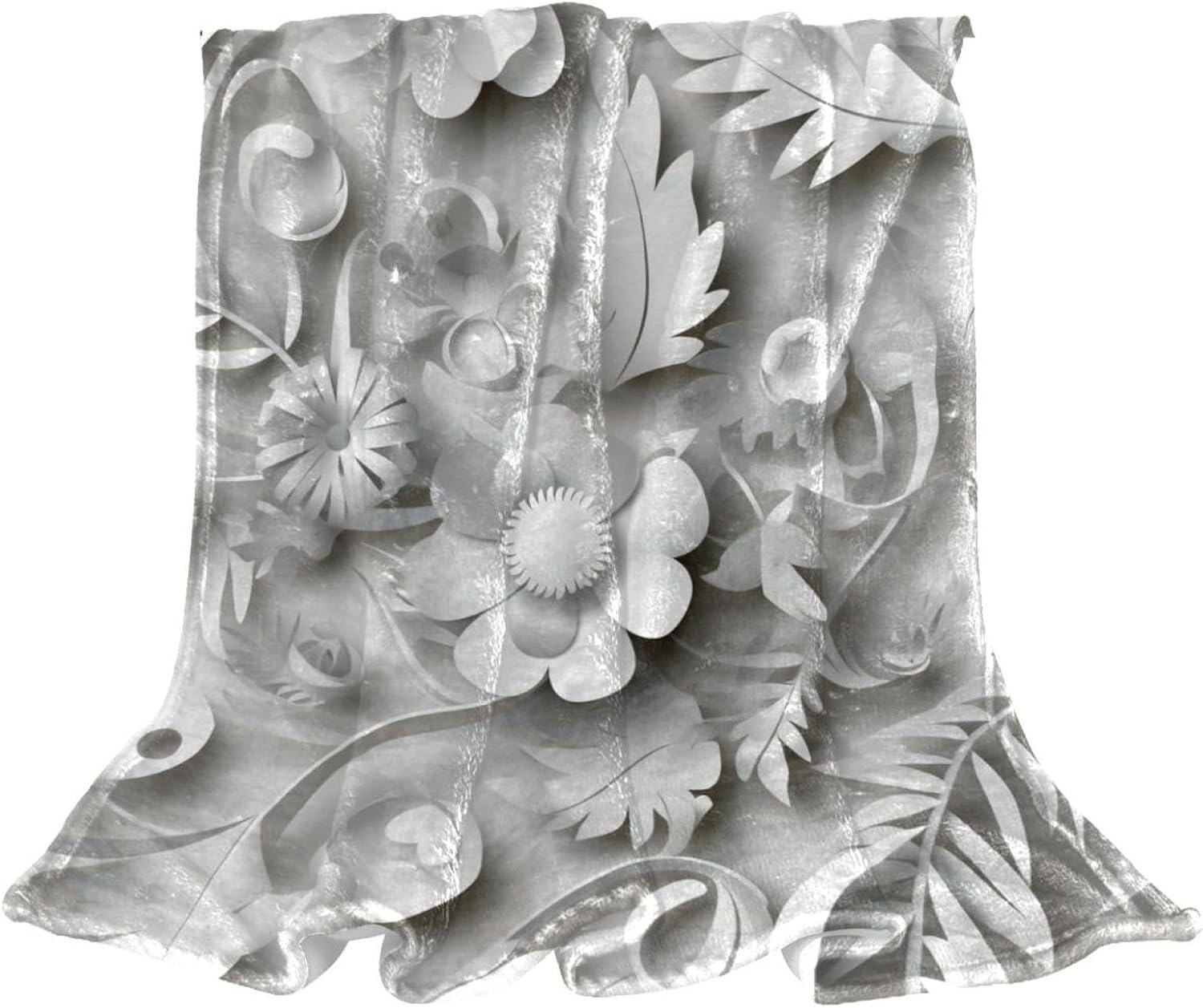 ソファ用スローブランケット、ソフトブランケット&amp;スロー、3Dフローラルホワイト、59x78.7インチ