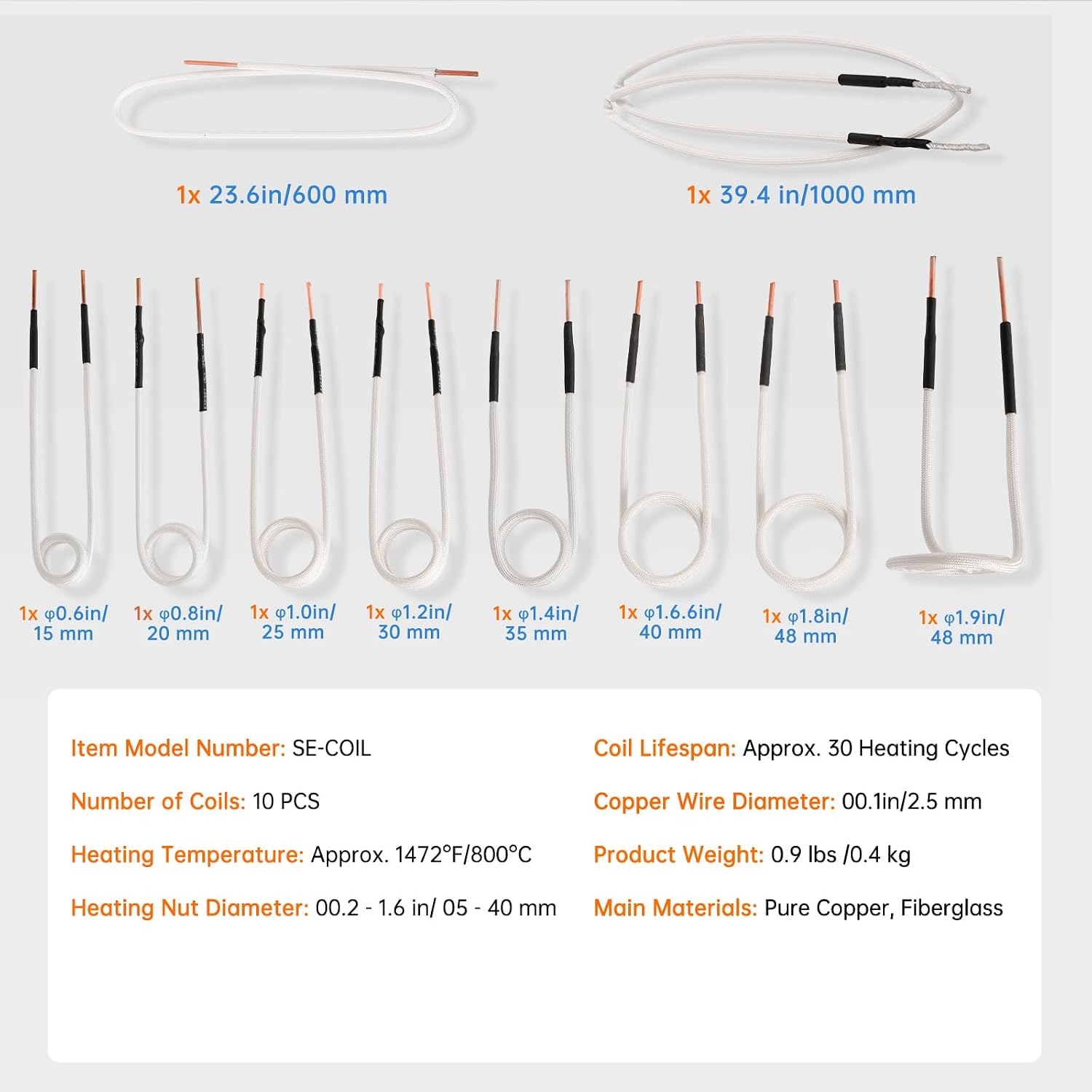 Mini Heater Coil Kit with Flexibility and Long Lifespan, Inductor Heat Accessories for Removing Rusty Bolts and Nuts, 8 Coils + 2 Free Forming, Magnetic Induction Heater Coil (White)