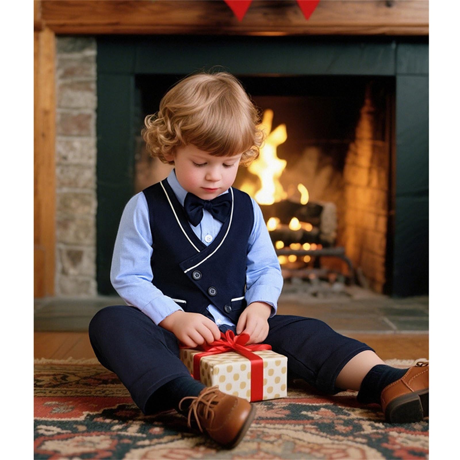 Ensemble Garçon, Tenue de cérémonie 3 pièces pour Petit garçon : Gilet et Pantalon habillé, idéale pour Une fête de Premier Anniversaire ou Une séance Photo de baptême.