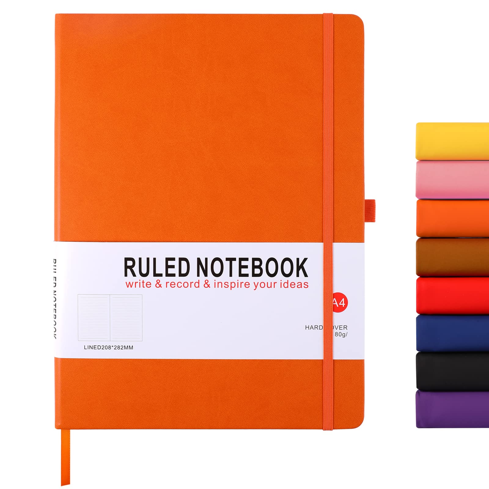 A4 Notebook, Notebook A4 Journal Notebook Hardcover Notepad with Bookmark Composition Notebooks, Pen Loop