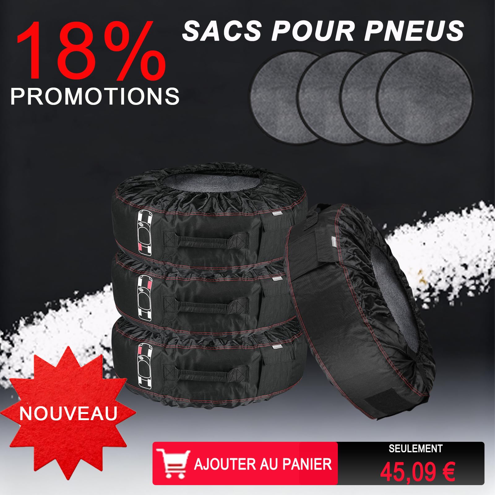 moveland Housses de Pneus 18-22 Pouces - Lot de 4 résistantes aux déchirures - Housses de Protection de Roue avec 4 tampons en Feutre - Etanches, Anti-poussière, Protéger et Transporter