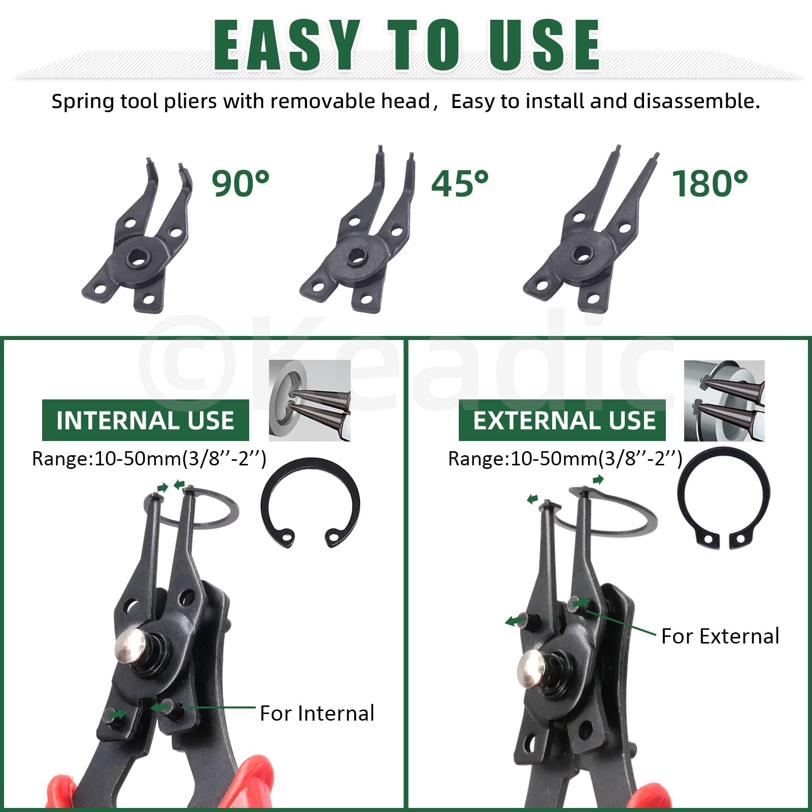 Keadic Juego de 312 anillos de seguridad externos con clip en C y [1,5 mm - 10 mm], juego de anillos de seguridad E-Clip y alicates con pinzas (acero de aleación)
