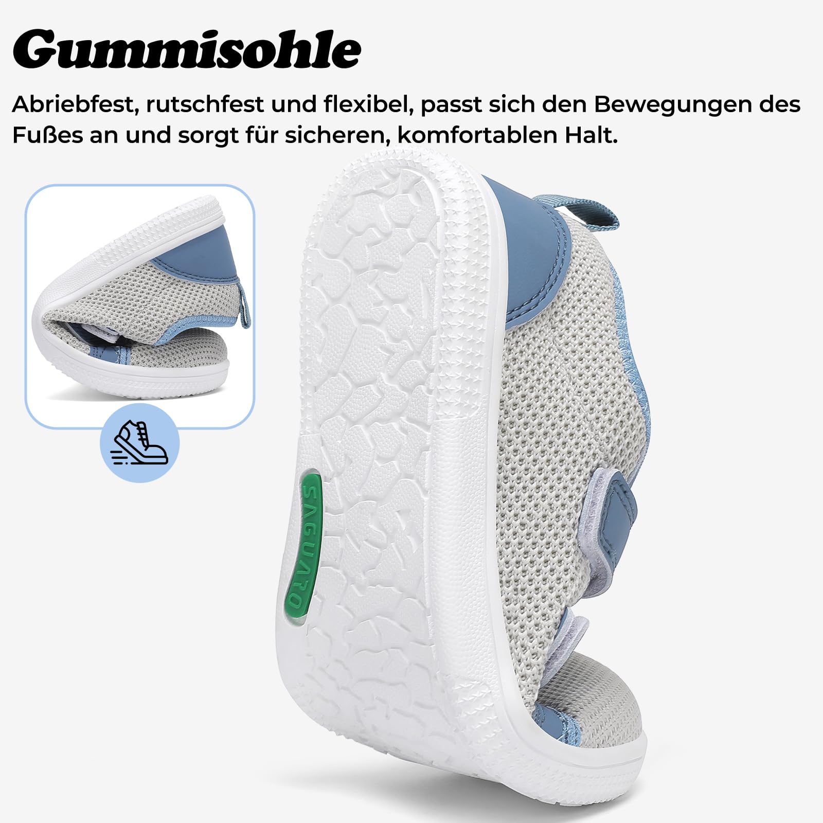 SAGUARO Barfussschuhe Kinder Hausschuhe Barfuß Hallenschuhe - rutschfest Atmungsaktiv Weich - Breite Zehenbox & Zero-Drop-Sohle, Gr.25-35