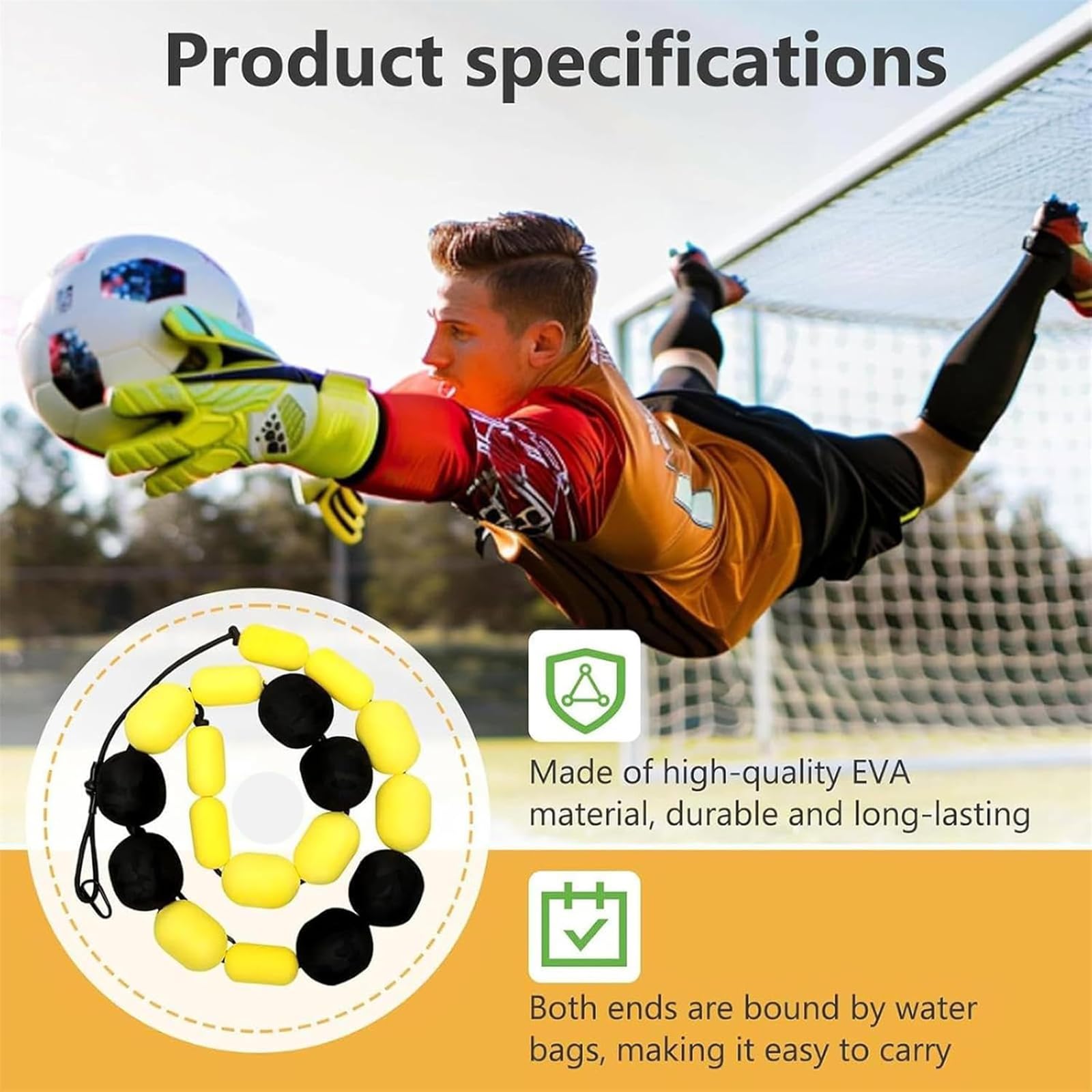 Cadena de Rebote para Entrenamiento, Equipo de Entrenamiento para porteros de 2,5 m, Deflector de una Sola línea con 2 Bolsas de Agua, Accesorios de Entrenamiento de fútbol para niños, Estudiantes