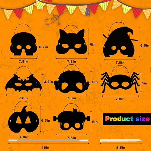 Vista 4 de Natonhi Halloween Crafts for Kids Rainbow Scratch Mask, Halloween Games Scratch Art and Craft Kit 32 máscaras raspaduras de Halloween
