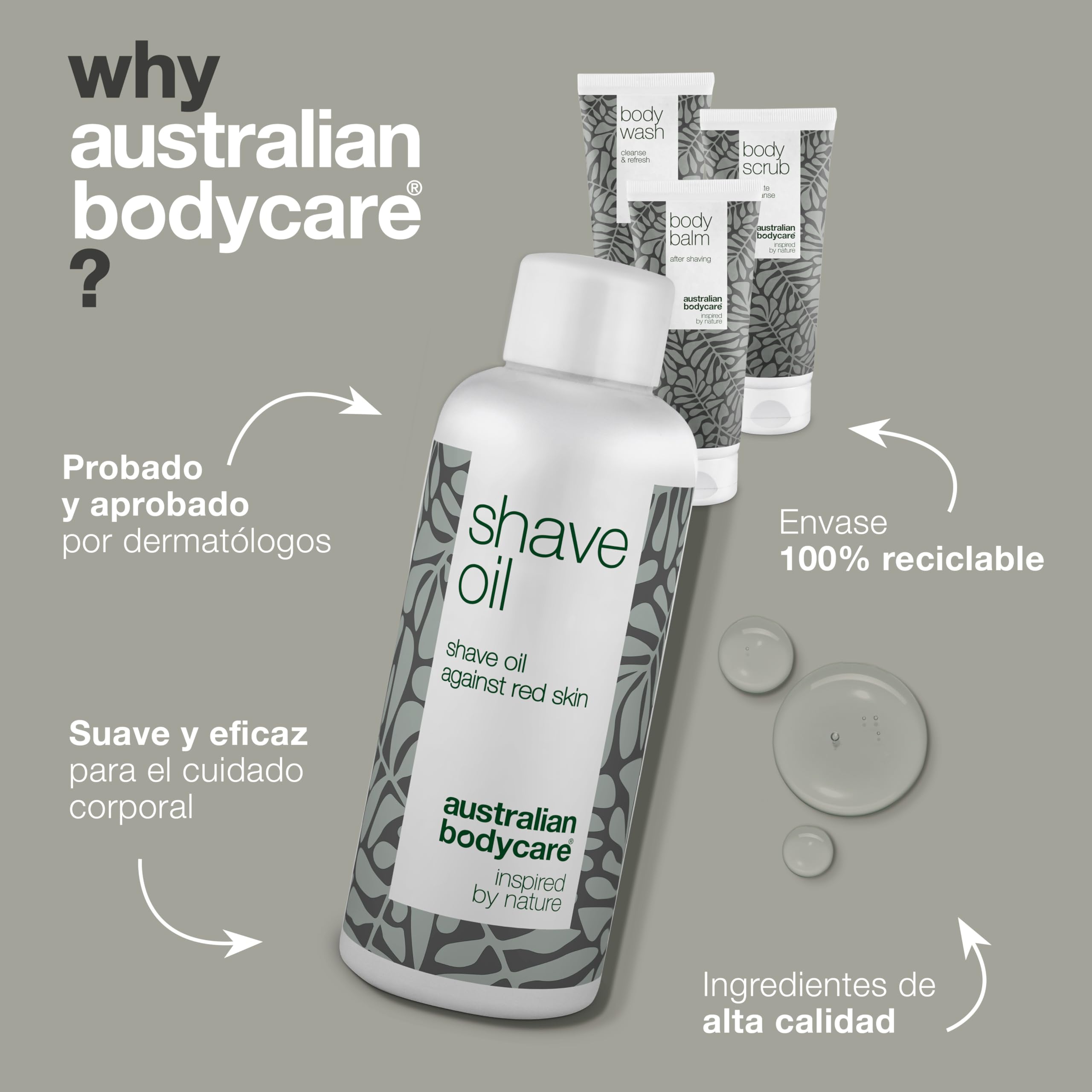 Kit de afeitado para todo el cuerpo - Set con gel de ducha, exfoliante, bálsamo y aceite de afeitado - Solución definitiva para un afeitado cómodo - Infundido con aceite de árbol de té