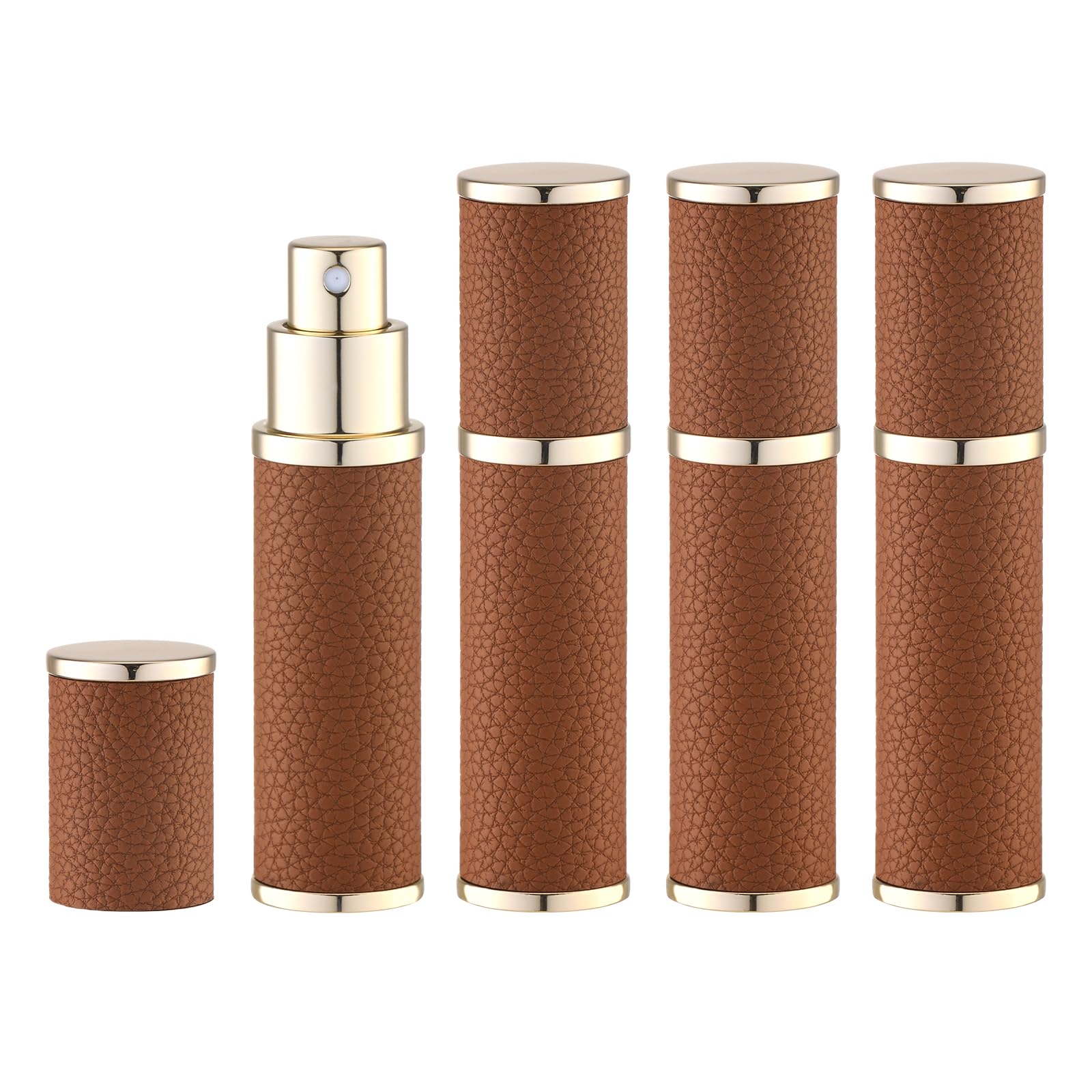 Fusupak Bouteille de parfum de voyage rechargeable – Mini pulvérisateur portable en cuir pour eau de Cologne – Distributeur de parfum vide de petite taille, marron, 10 milliliters
