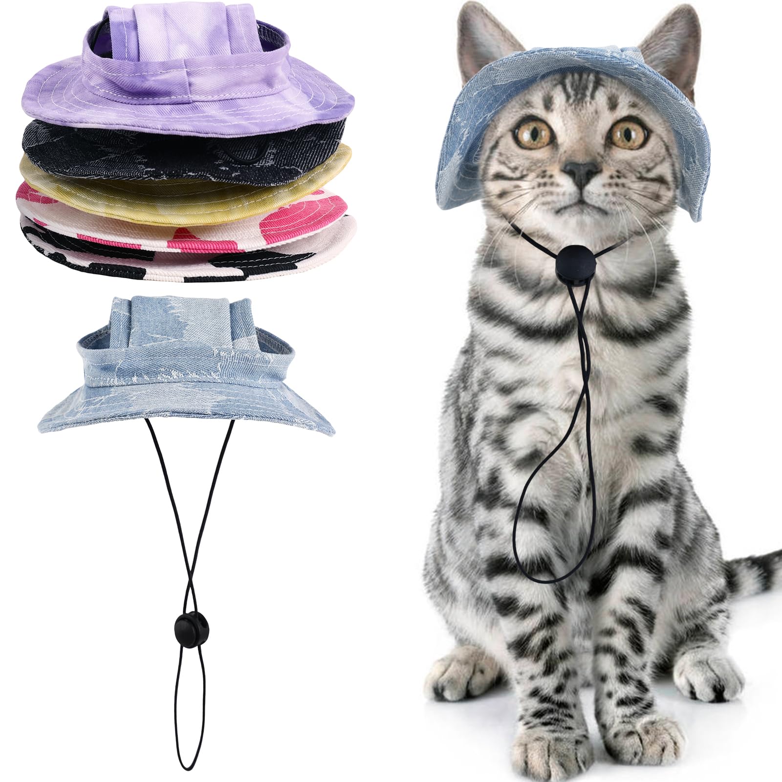 QBLEEV Cat Hats for Cats Only, Sphynx Hat with Ear Hole, Hairless Cat Cowboy Hats for Birthday Party Halloween, Kitten Headwear Sun Sombrero Caps, Chihuahua Sunscreen Baseball Outdoor Climbing Cap