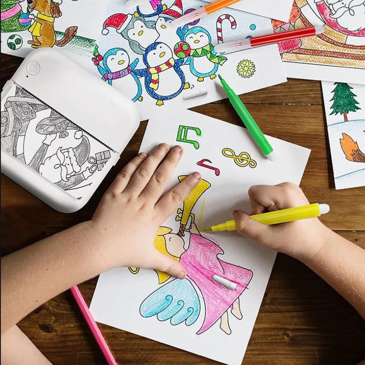 con 13 rotoli di carta da stampa, mini stampante termica, mini stampante fotografica, mini stampante per adesivi, stampante wireless per scuola, casa, checklist, graffiti fai da te, verde