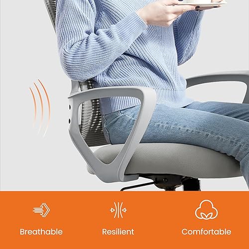 Miniatura 8 de Sweetcrispy - Silla ejecutiva gerencial, ergonómica, de malla con respaldo medio, sillas giratorias con ruedas, cómodo soporte lumbar, brazos