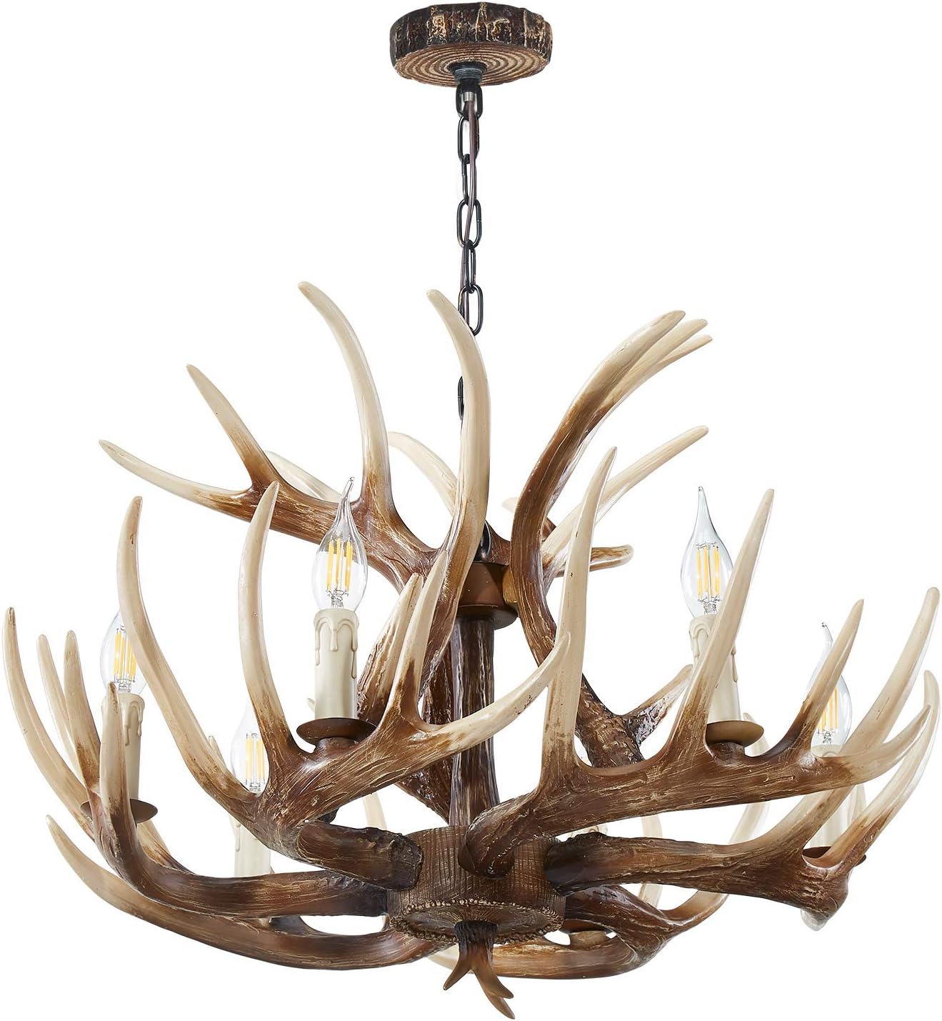 BOOU Antler Chandelier 6 Light Vintage Style Large Antler Light Fixture Ceiling 24.5 Inches Diameter X 15.75 Inches High for Living Room Dining Room Big Deer Hanging Lighting