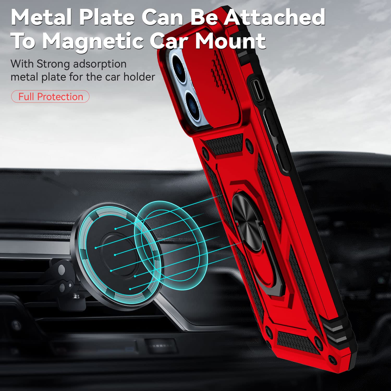 Hitaoyou Custodia Antiurto Per IPhone 13 Pro Max Con Copertura Fotocamera E Supporto Magnetico - Qualità Militare, Supporto Auto - 2