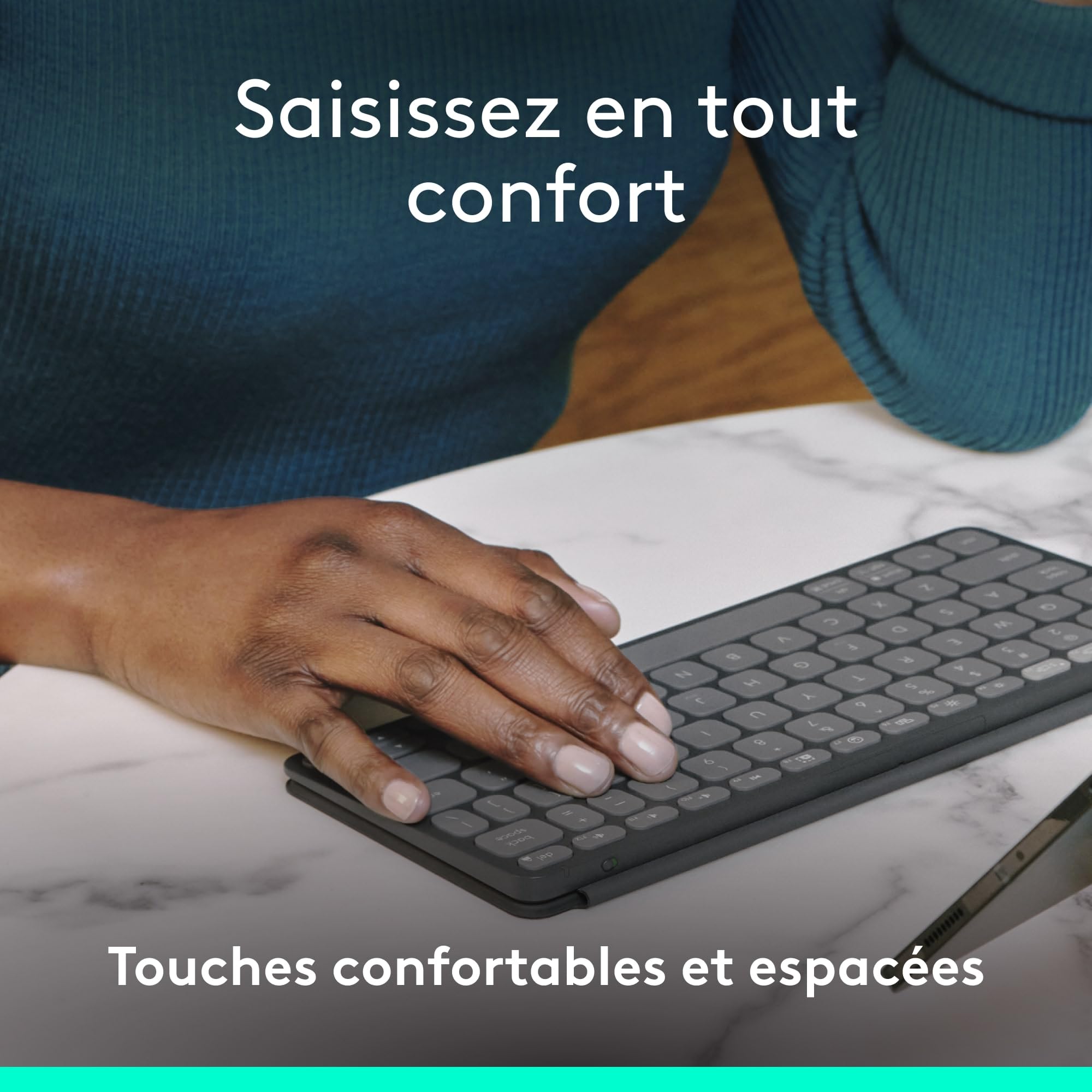 Logitech Keys-To-Go 2, clavier Bluetooth portable pour tablette avec coque intégrée, clavier sans fil compact ultra-mince pour Windows, Android, Linux, iPad, iPhone, Mac, Apple TV, AZERTY FR -Graphite