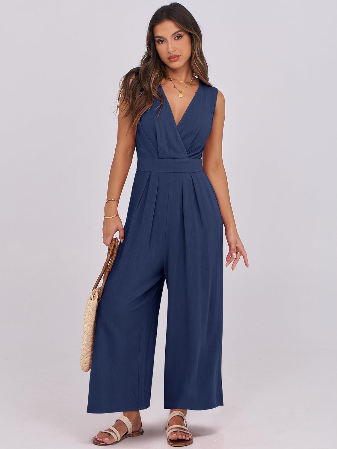 ANRABESS Women Jumpsuits Sleeveless V Neck Elegant Dressy Casual Backless One Piece Pants Romper 2026 Summer Outfits - Image 3