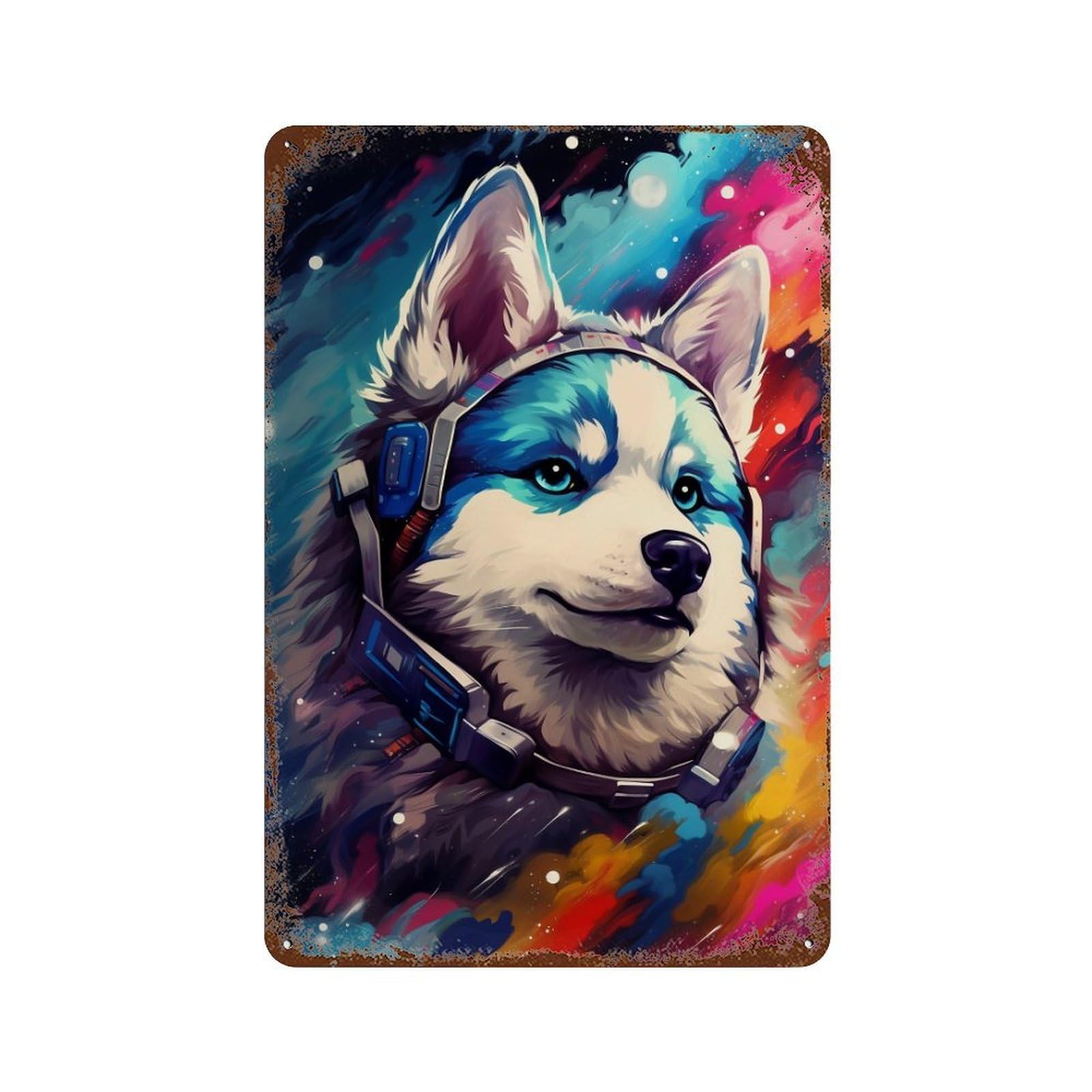 Space Husky Headphones Art Decorative Tin Sign 11.8"x7.9", Industrial Home Decor for Garage, Pub Or Kitchen