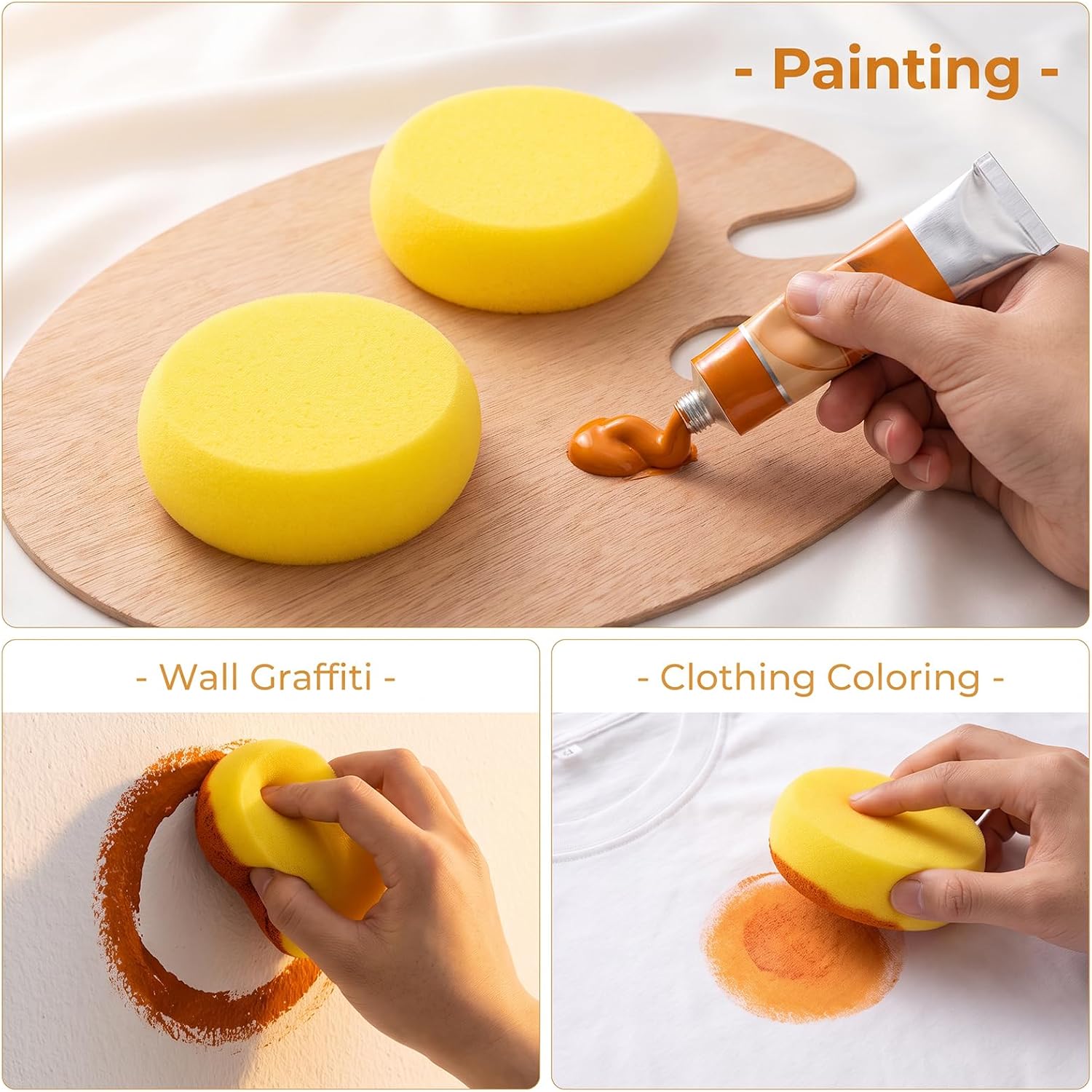 50 Pack Pottery Sponges, 3 Inch Yellow Round Sponges for Clay, Painting