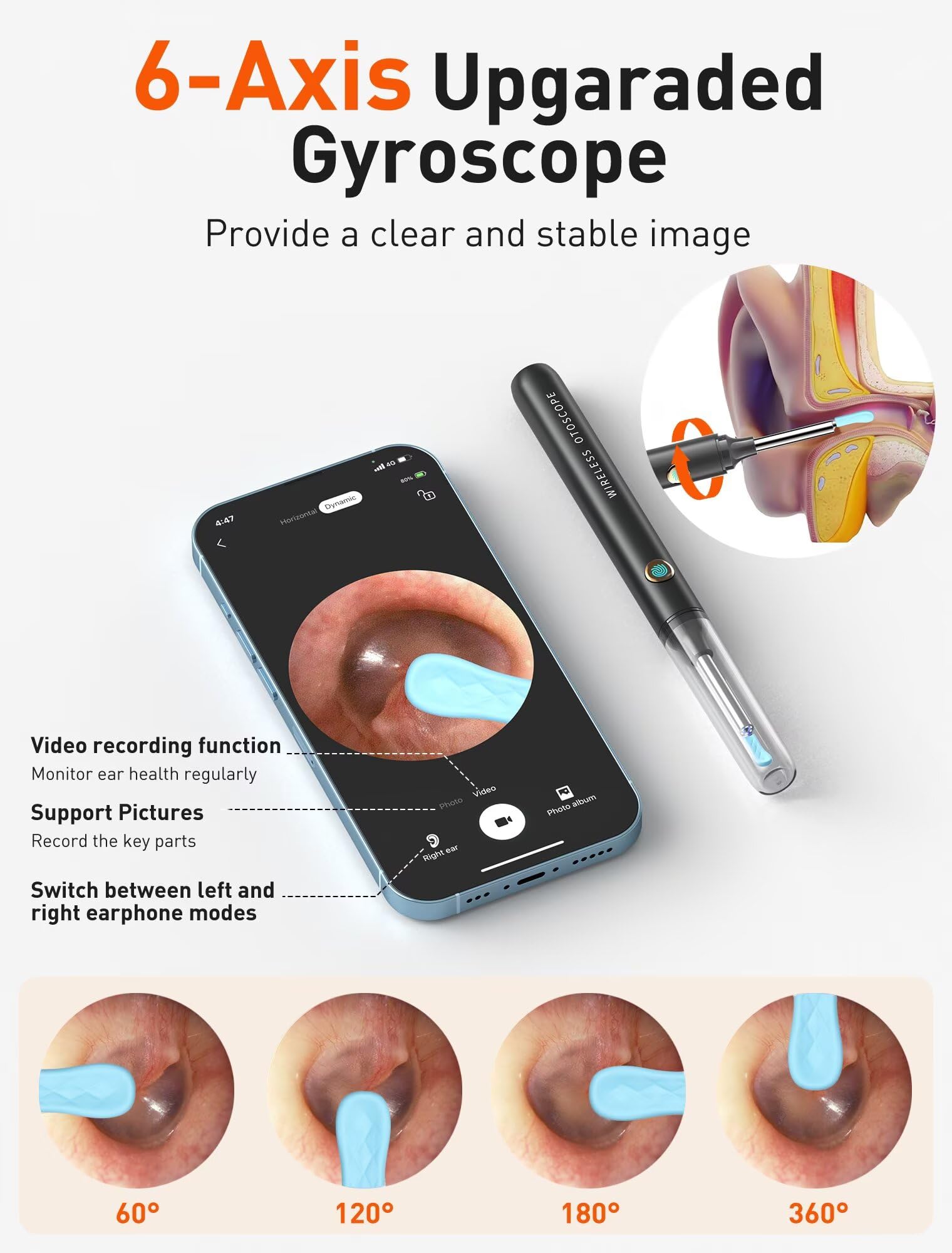 DEETOK Ear Wax Removal Tool Camera, 1080P HD Otoscope Ear Cleaner, Black — Amazon image 6