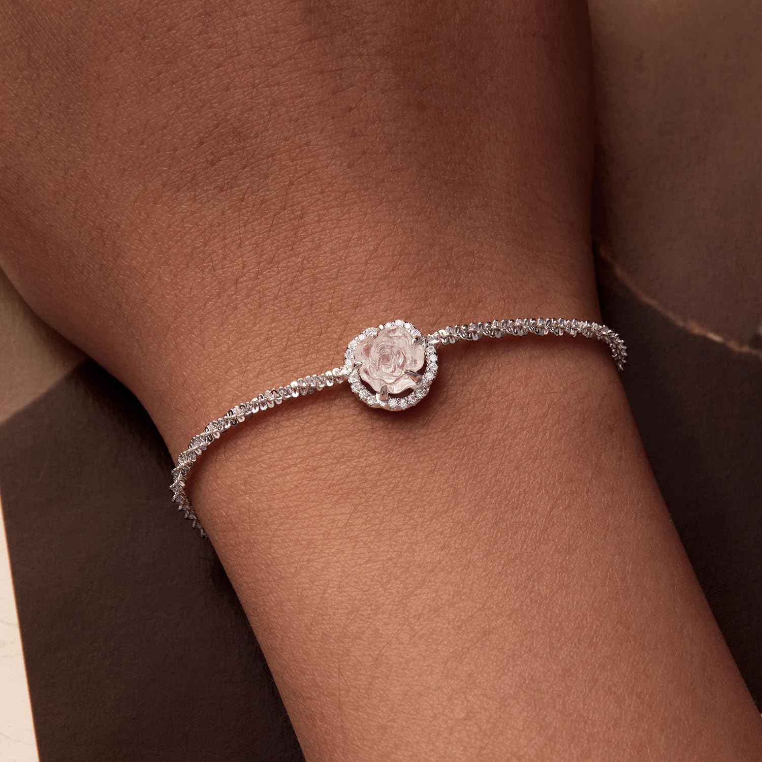 Geburtsstein-Armbänder aus 925er-Sterlingsilber für Damen, Tennis-Armband aus Sterlingsilber oder künstlichem Edelstein, Rosen-Blumen-Herz-Schmuck