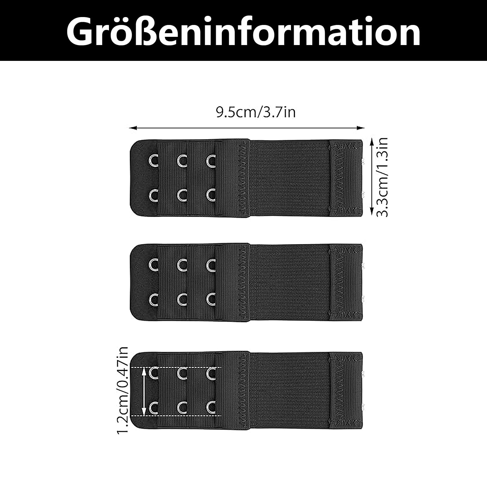 6 Stücke BH-Verlängerer, BH Erweiterung 2 Haken, BH Verschluss Verlängerung, BH Verlängerung, bequem und dehnbar, Set Geeignet Gewichtszunahme-Schwangerschaft-Stillzeit(Schwarz, Weiß, Hautfarbe)